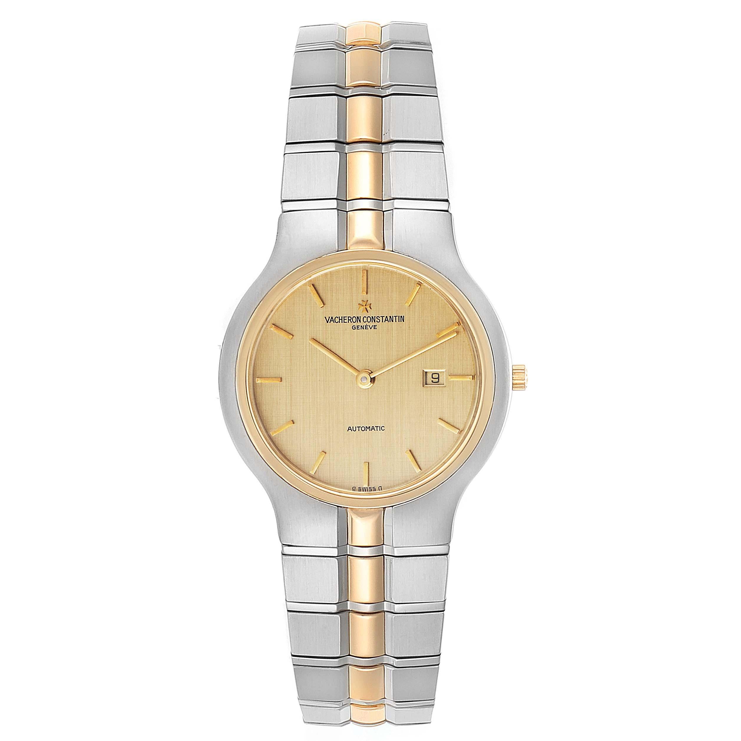 Vacheron Constantin Phidias 33 Steel Yellow Gold Ladies Watch 25750 Card. Quartz movement. Brushed stainless steel case 33.0 mm in diameter. 18K yellow gold winding crown with the Vacheron Maltese cross, and a solid case back secured with 8 screws