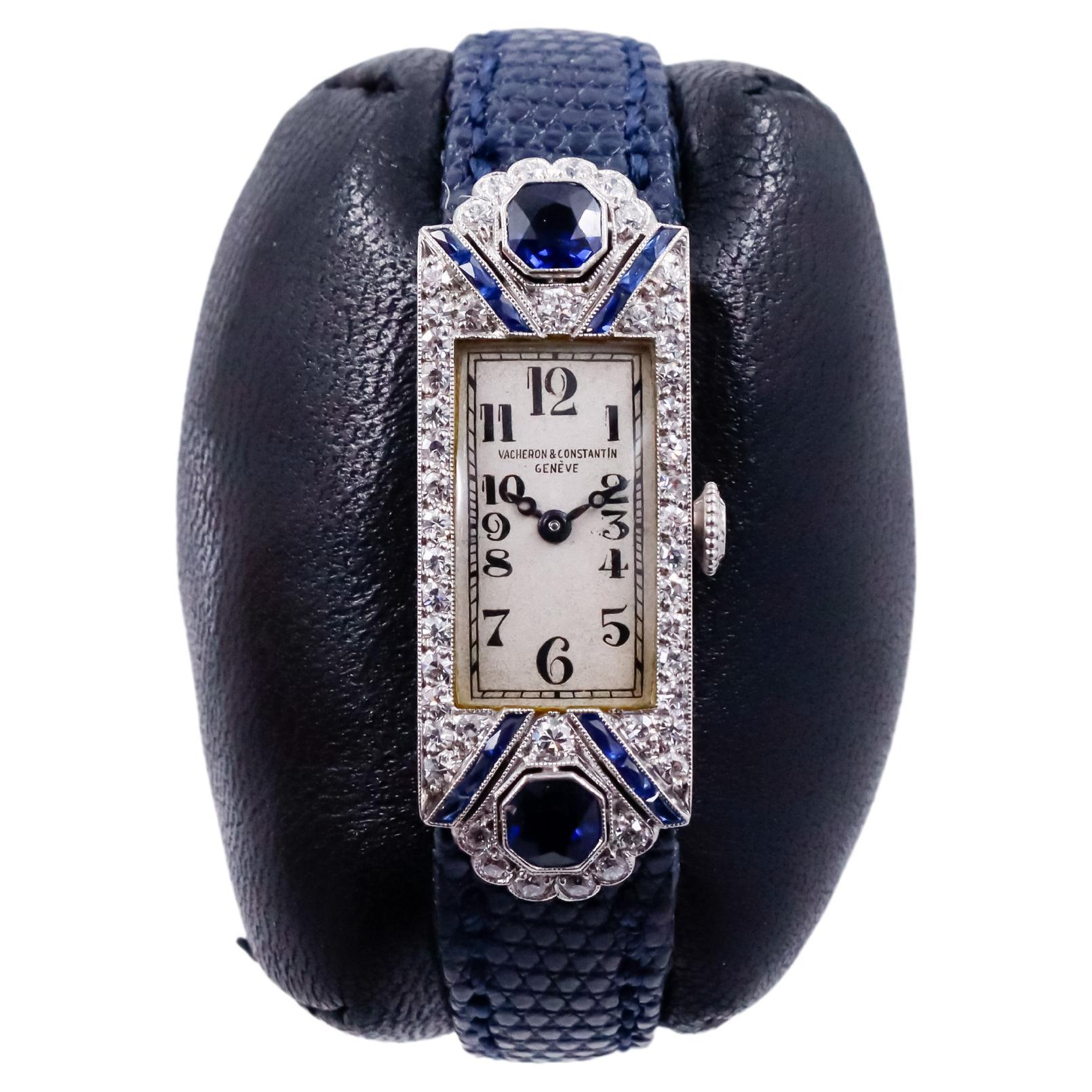 Vacheron Constantin Platinum and Diamond Dress Watch with Ceylon Sapphires, 1920