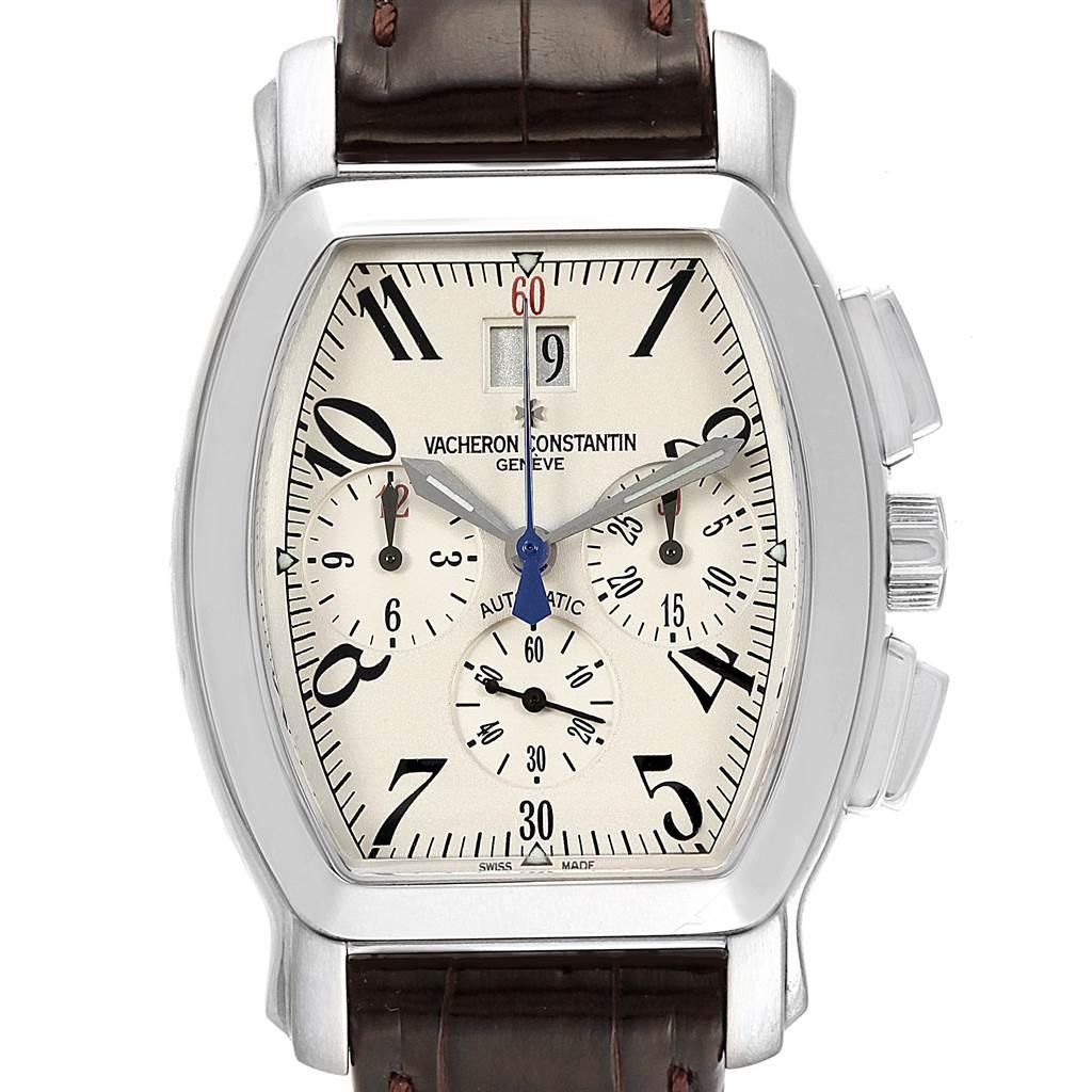 Vacheron Constantin Royal Eagle Chronograph Silver Dial Watch 49145. Automatic self-winding movement. Rhodium-plated, fausses cotes decoration, straight-line lever escapement, monometallic balance adjusted to 5 positions, shock absorber,