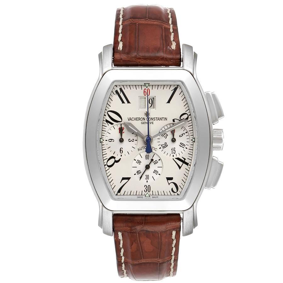 Vacheron Constantin Royal Eagle Chronograph Silbernes Zifferblatt Uhr 49145. Automatisches Uhrwerk mit Selbstaufzug. Rhodiniert:: Fausses-Kantendekor:: geradlinige Ankerhemmung:: monometallische Unruh in 5 Lagen reguliert:: Stoßdämpfer::