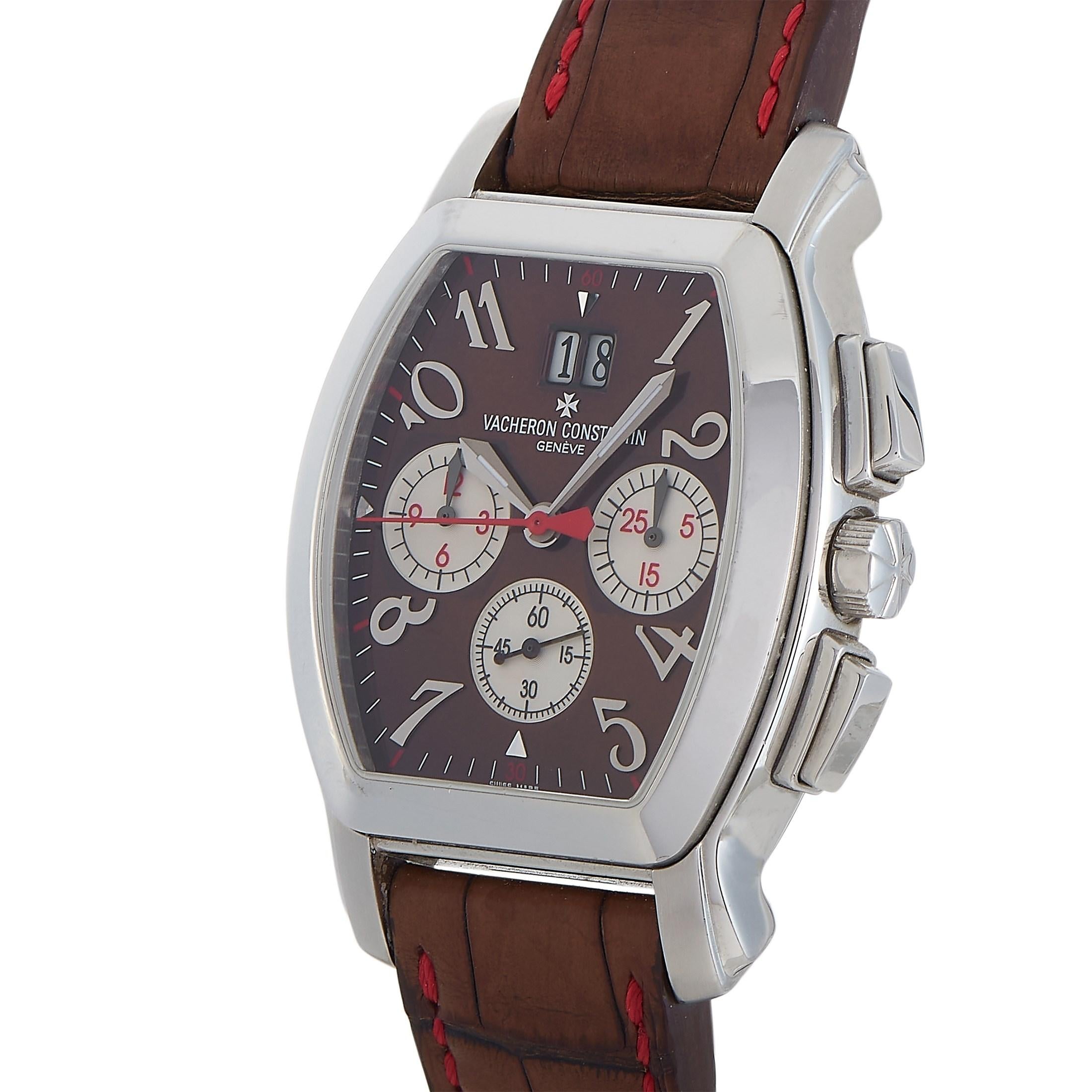 This Vacheron Constantin Royal Eagle Malte Stainless Steel 39.5mm Special Edition Watch, reference number 49145/000A 9308, includes a stainless steel case measuring 39.5 mm in diameter. It is presented on a brown alligator leather band with