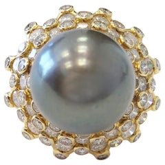Vacheron Constantin Tahitian Pearl and Diamond Cocktail Ring in 18 Karat