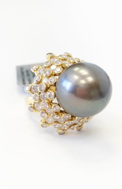 Vacheron Constantin Tahitian Pearl and Diamond Cocktail Ring in 18 Karat