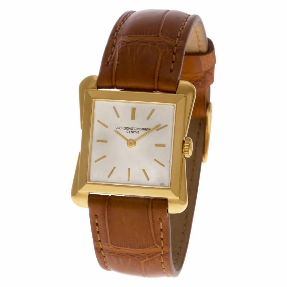 Vacheron Constantin Toledo Ultra Thin in 18k gold on a tan alligator strap. Manual. 23 mm case size. Ref 4963. Circa 1953. Fine Pre-owned Vacheron Constantin Watch. Certified preowned Vintage Vacheron Constantin Toledo 4963 watch is made out of