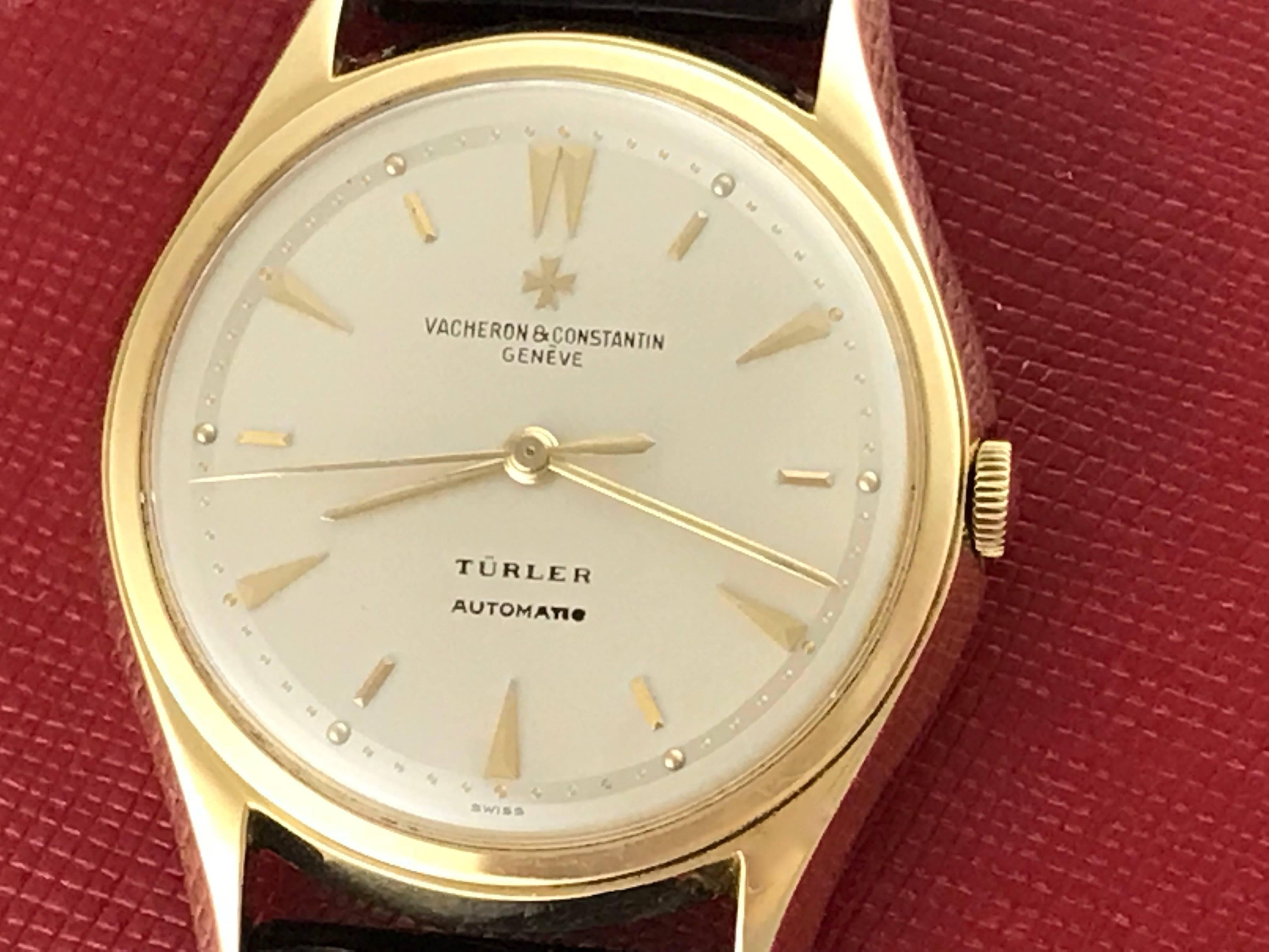 Vacheron Constantin Turler, Model 4906 certified pre-owned men's automatic wrist watch. Vacheron Constantin Caliber P1019/2 Automatic Winding Movement with 21 Jewels. Silvered Dial with gold hour markers. Signed: 