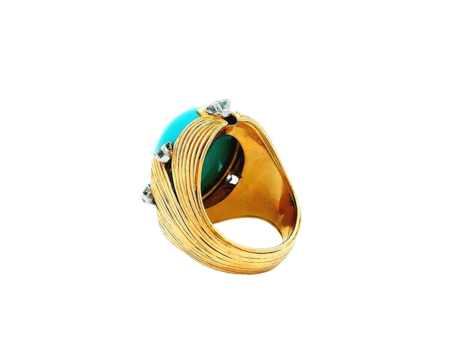 Cabochon Vacheron Constantin Turquoise Ring Fluted Leaf With Six Diamond For Sale