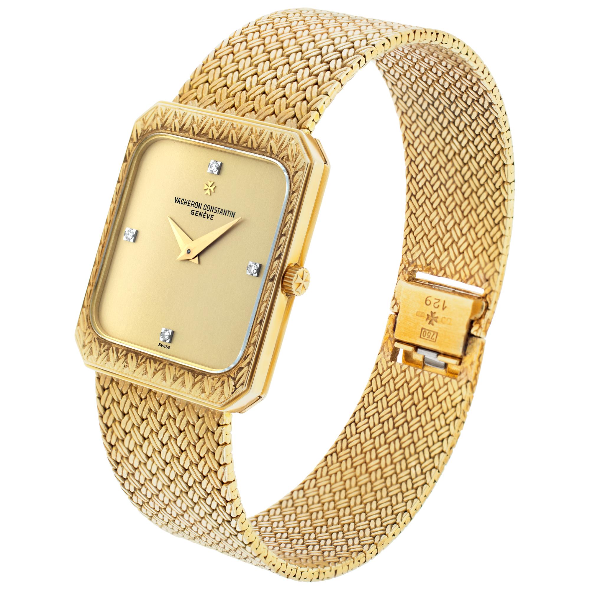 Vacheron Constantin Ultra-Thin with gold diamond dial in 18k yellow gold on a mesh band. Manual. 24 mm case size. Ref 5156. will fit up to a 6.7