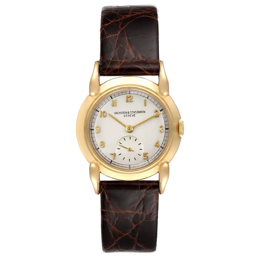 Vacheron Constantin Vintage 18K Yellow Gold Ladies Watch. Manual-winding movement. 18k yellow gold case 31.0 mm in diameter. . Acrylic Crystal. Silvered dial with applied gold arabic numerals hour markers. Small seconds at 6 o'clock. Custom brown