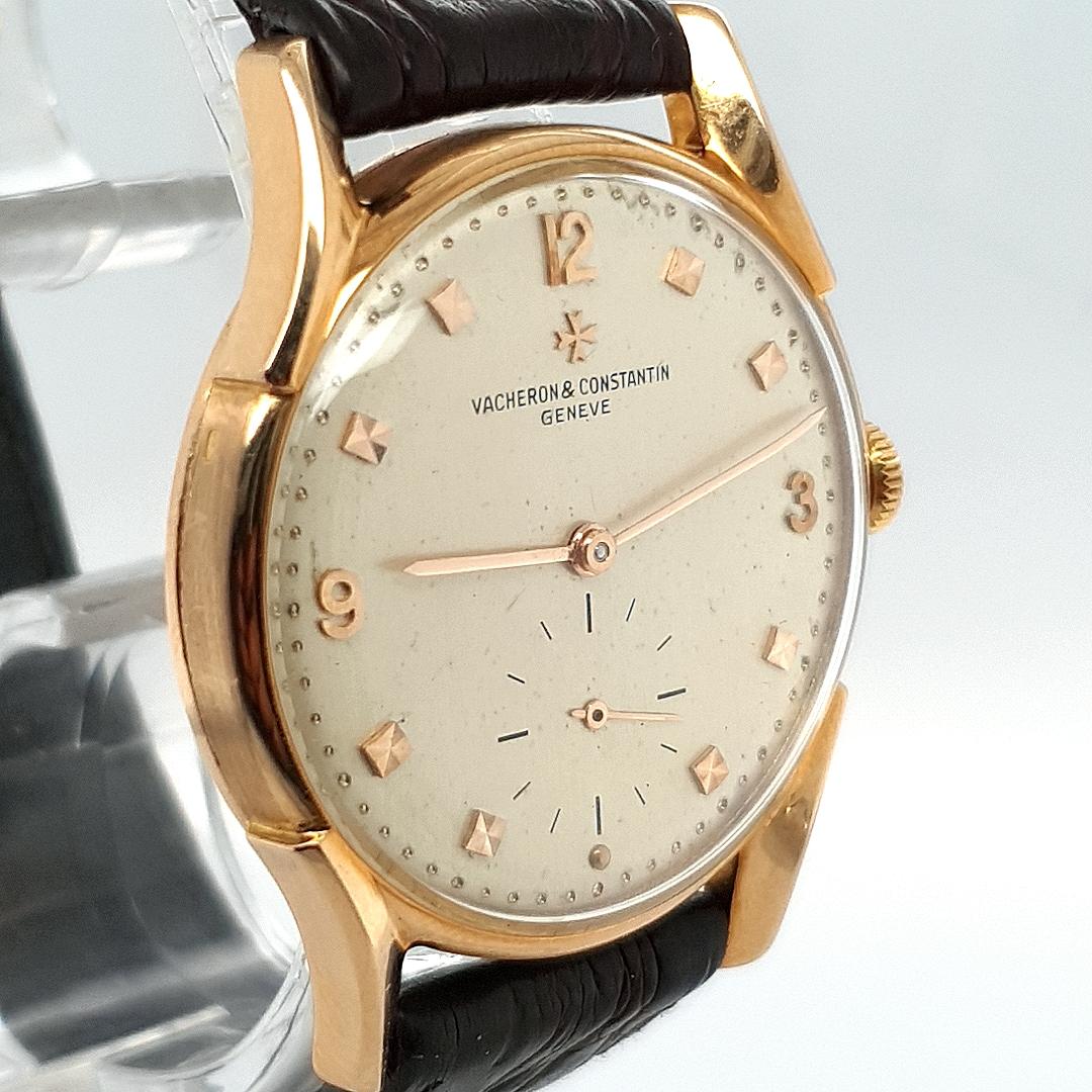 Artisan Vacheron Constantin Vintage Watch 1956 Fancy Lugs and Swan Regulation, Pink Gold For Sale