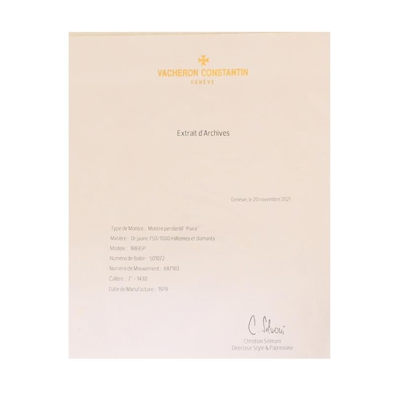 Vacheron Constantin Montre pendentif en or 18 carats avec certificat d'authenticité en vente 3
