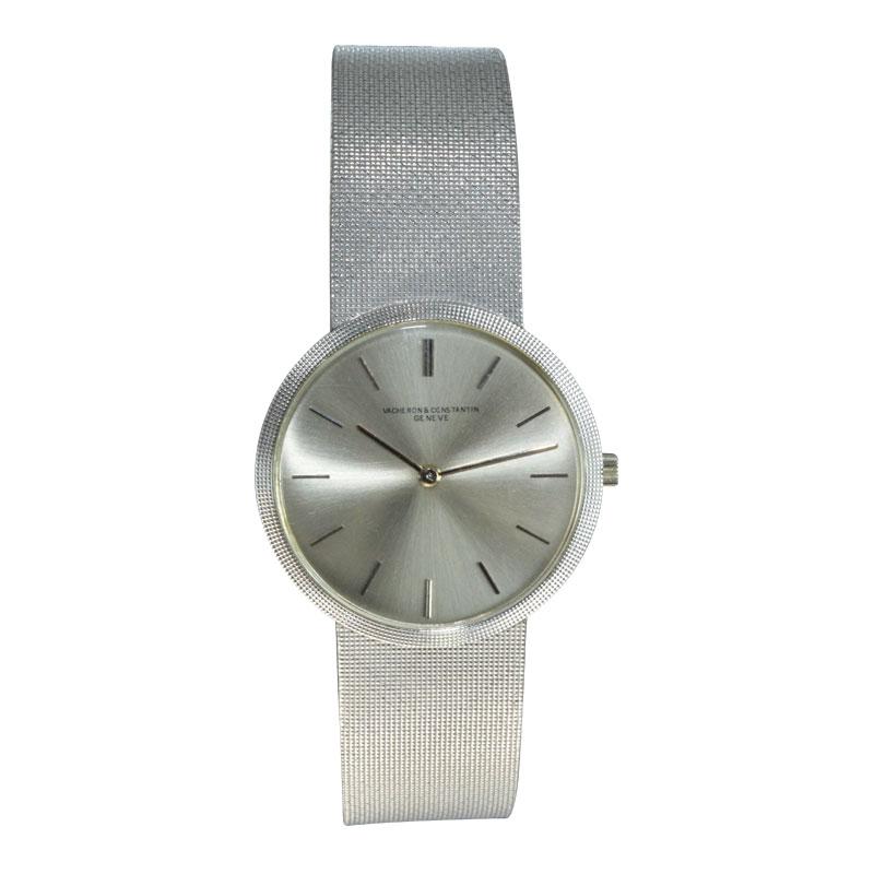 FACTORY / HOUSE: Vacheron Constantin
STYLE / REFERENCE: Men's Bracelet Dress Watch 
METAL: 18Kt. White Gold
CIRCA: 1960 / 70's
MOVEMENT / CALIBER: Manual Winding / Ultra Thin / 1003
DIAL / HANDS: Original Silver With Baton Markers / Baton