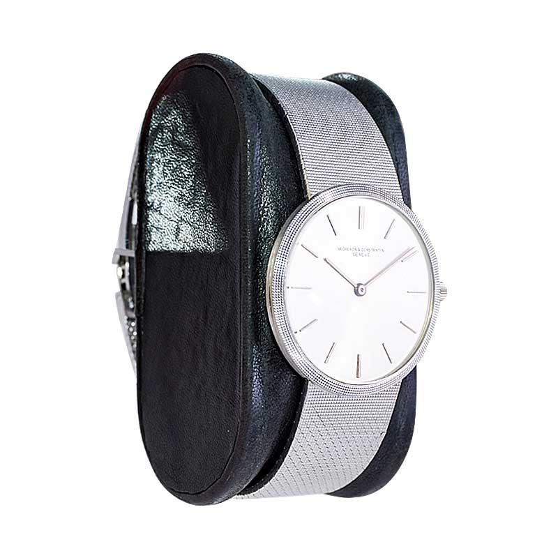 FACTORY / HOUSE: Vacheron Constantin
STYLE / REFERENCE: Men's Bracelet Dress Watch 
METAL: 18Kt. White Gold
CIRCA: 1960 / 70's
MOVEMENT / CALIBER: Manual Winding / Ultra Thin / 1003
DIAL / HANDS: Original Silver With Baton Markers / Baton