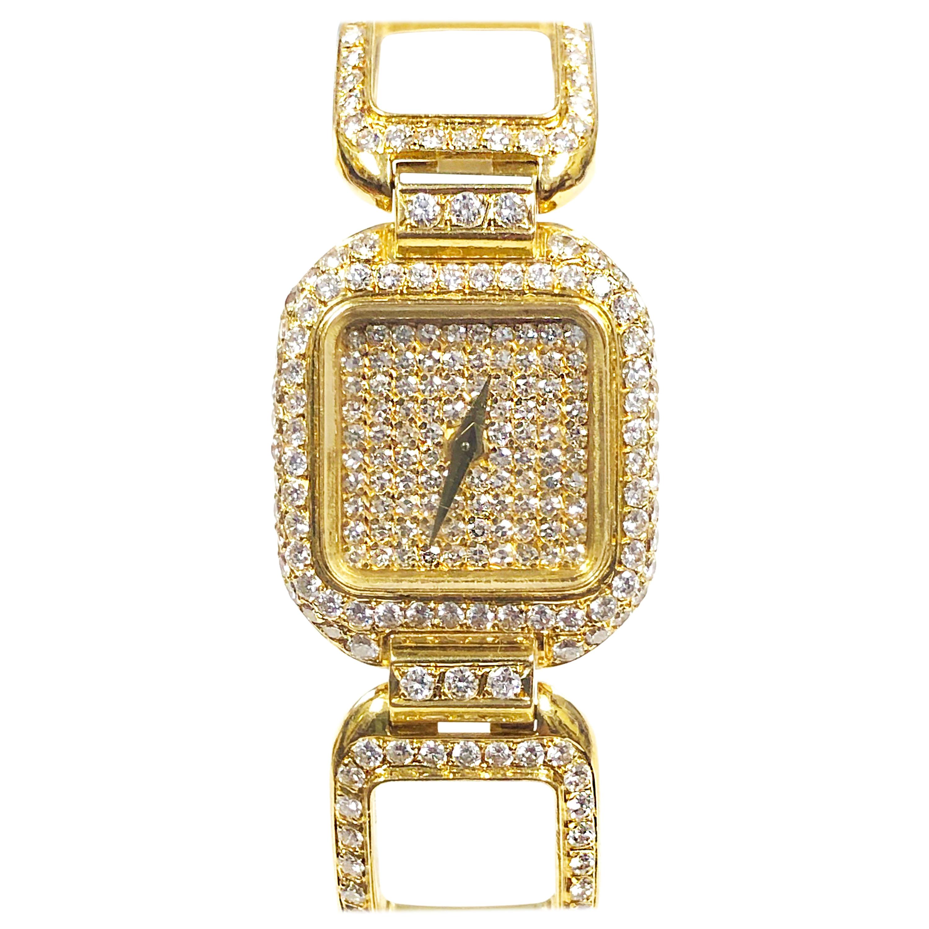 Vacheron Constantin Yellow Gold and Diamond Pave Ladies Mechanical Wristwatch