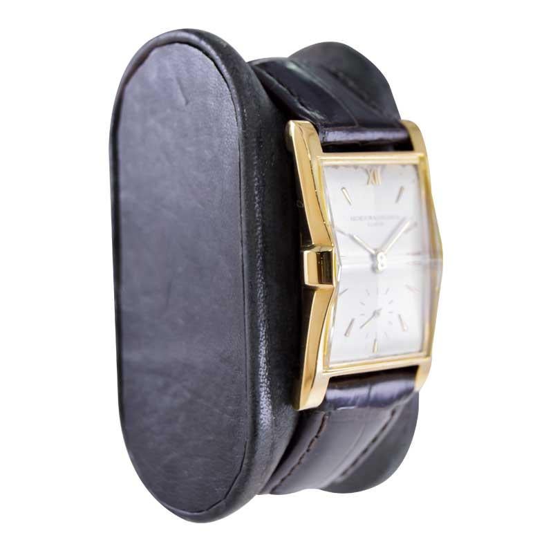 FACTORY / HOUSE: Vacheron & Constantin
STYLE / REFERENCE: Art Deco / Ref. 4591
METAL / MATERIAL: 18Kt. Yellow Gold
DIMENSIONS: Length 38mm  X Width 22mm
CIRCA: 1940's
MOVEMENT / CALIBER: Manual Winding / 17 Jewels / Cal. 435-3C
DIAL / HANDS: