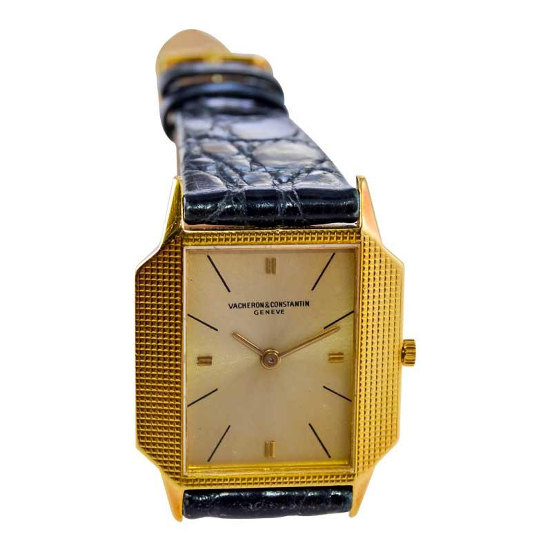 Modern Vacheron Constantin Yellow Gold Ultra Thin Handmade Engine Turned Watch For Sale