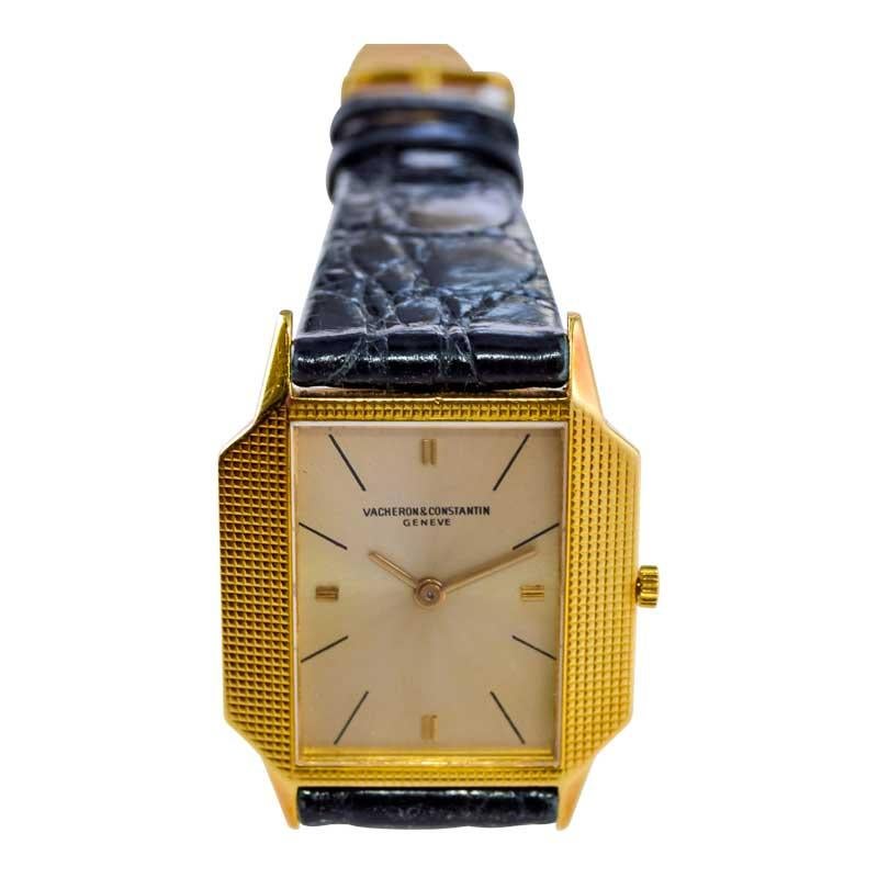 Women's or Men's Vacheron Constantin Yellow Gold Ultra Thin Handmade Engine Turned Watch For Sale