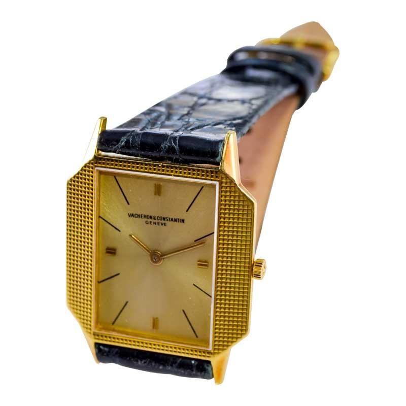 Vacheron Constantin Yellow Gold Ultra Thin Handmade Engine Turned Watch For Sale 1