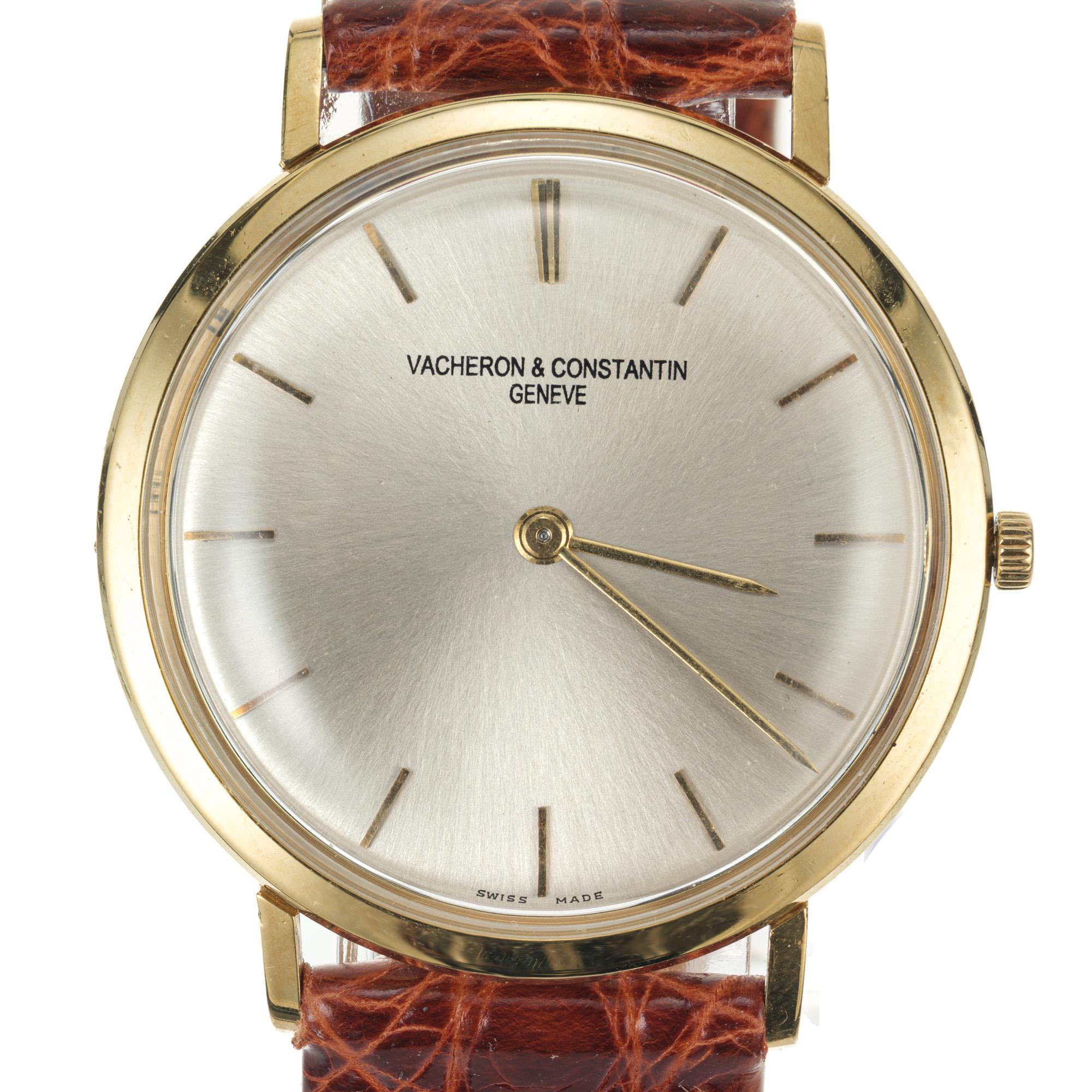 Vacheron & Constantin 18k yellow gold men's wristwatch. Beautiful example of early 1960's watch making when the worlds watch manufacturers were trying to prove who could make the thinnest watch. Vacheron called this model 