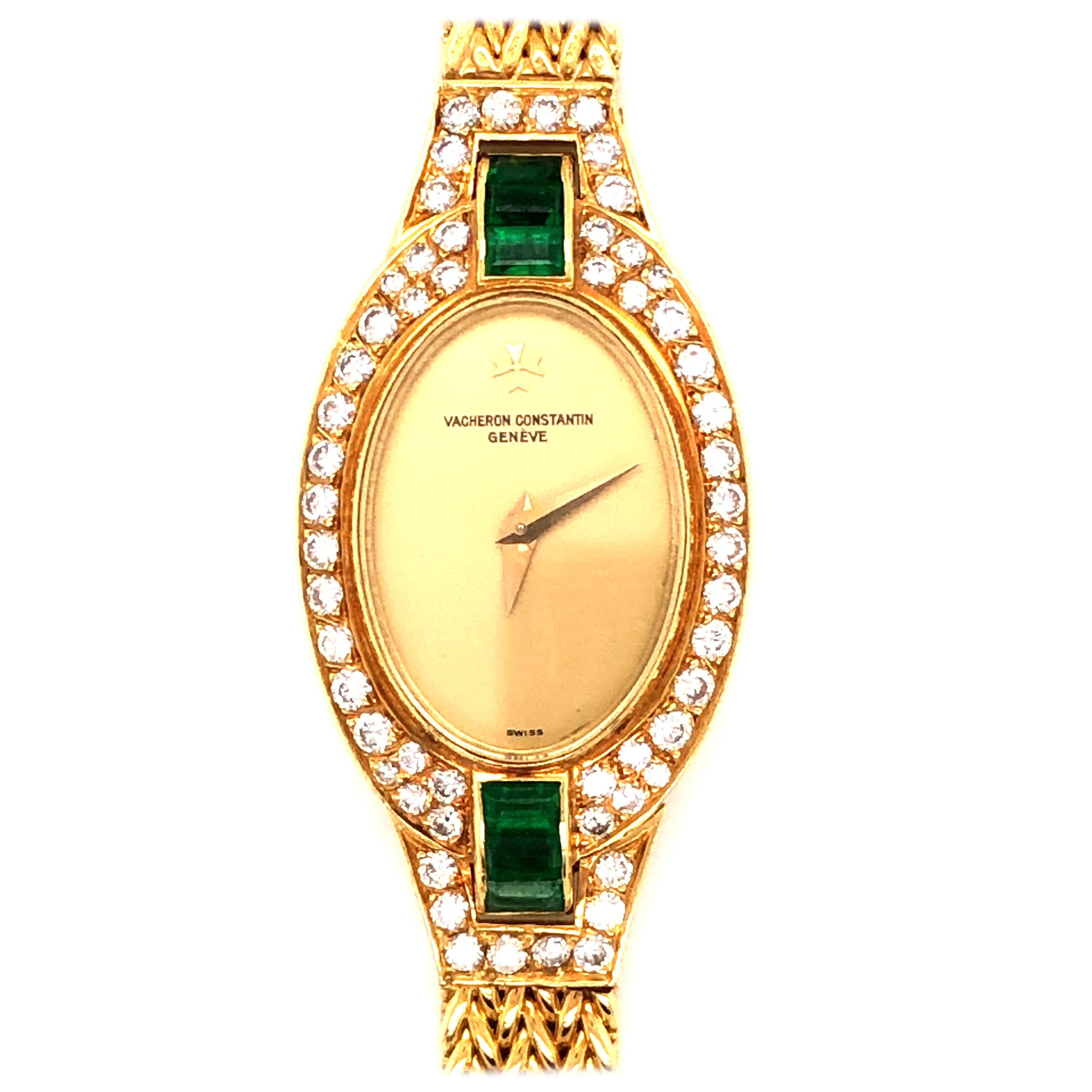 Vacheron Constantine Vintage Diamond and Emerald 18 Karat Ladies Watch