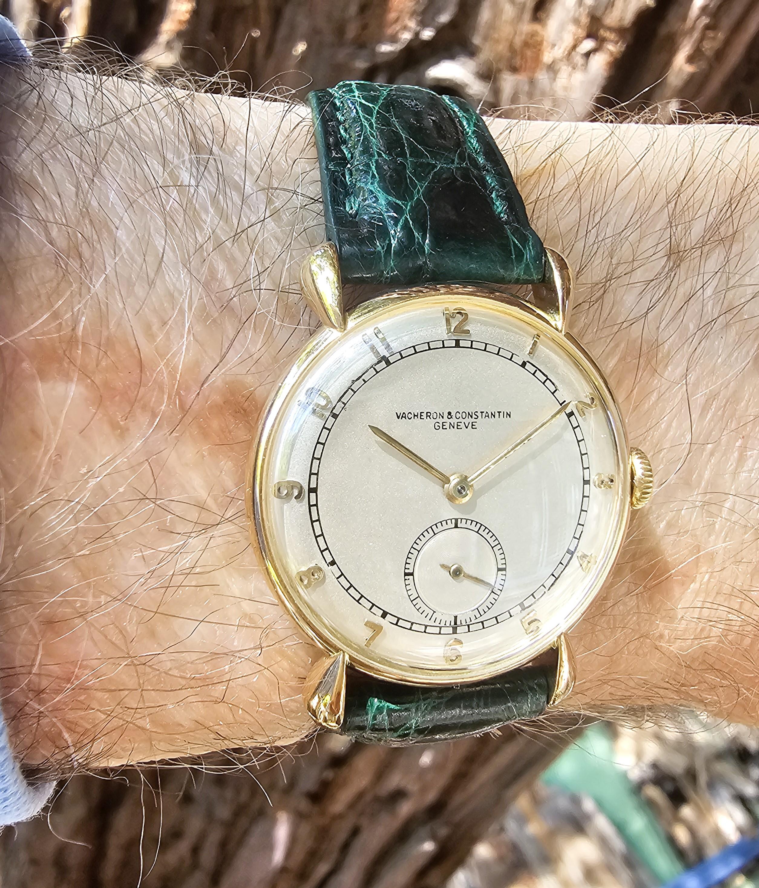 Vacheron Constatin 4126J, Lugs en or jaune 14 carats en forme de goutte d'eau, années 1940 en vente 4