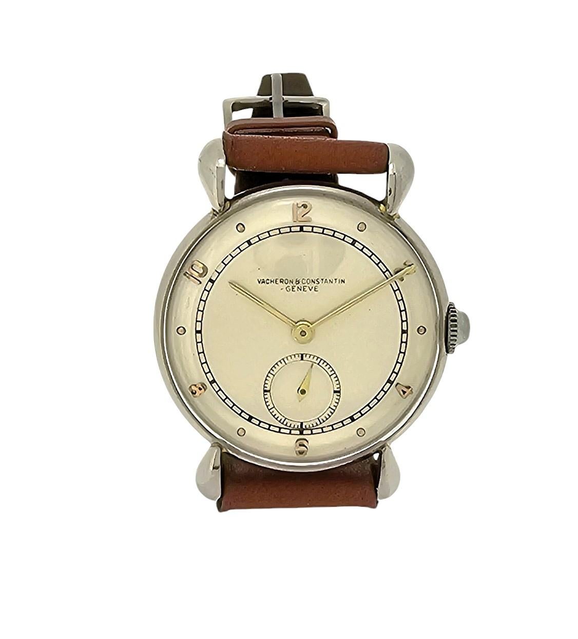 Art Deco Vacheron Constatin 5387A, Stainless Steel Tear drop Lugs-Unisex Circa 1940's For Sale