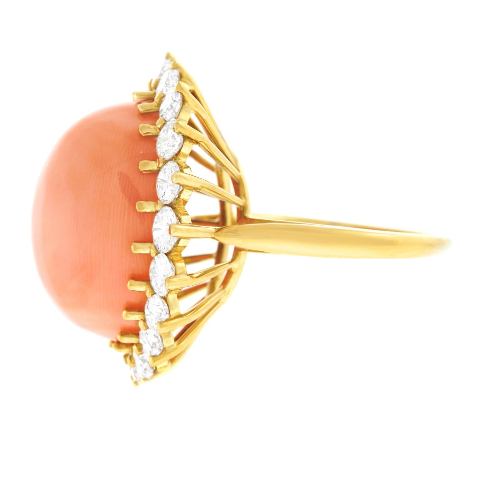 Vacheron Coral and Diamond Set Gold Ring 3