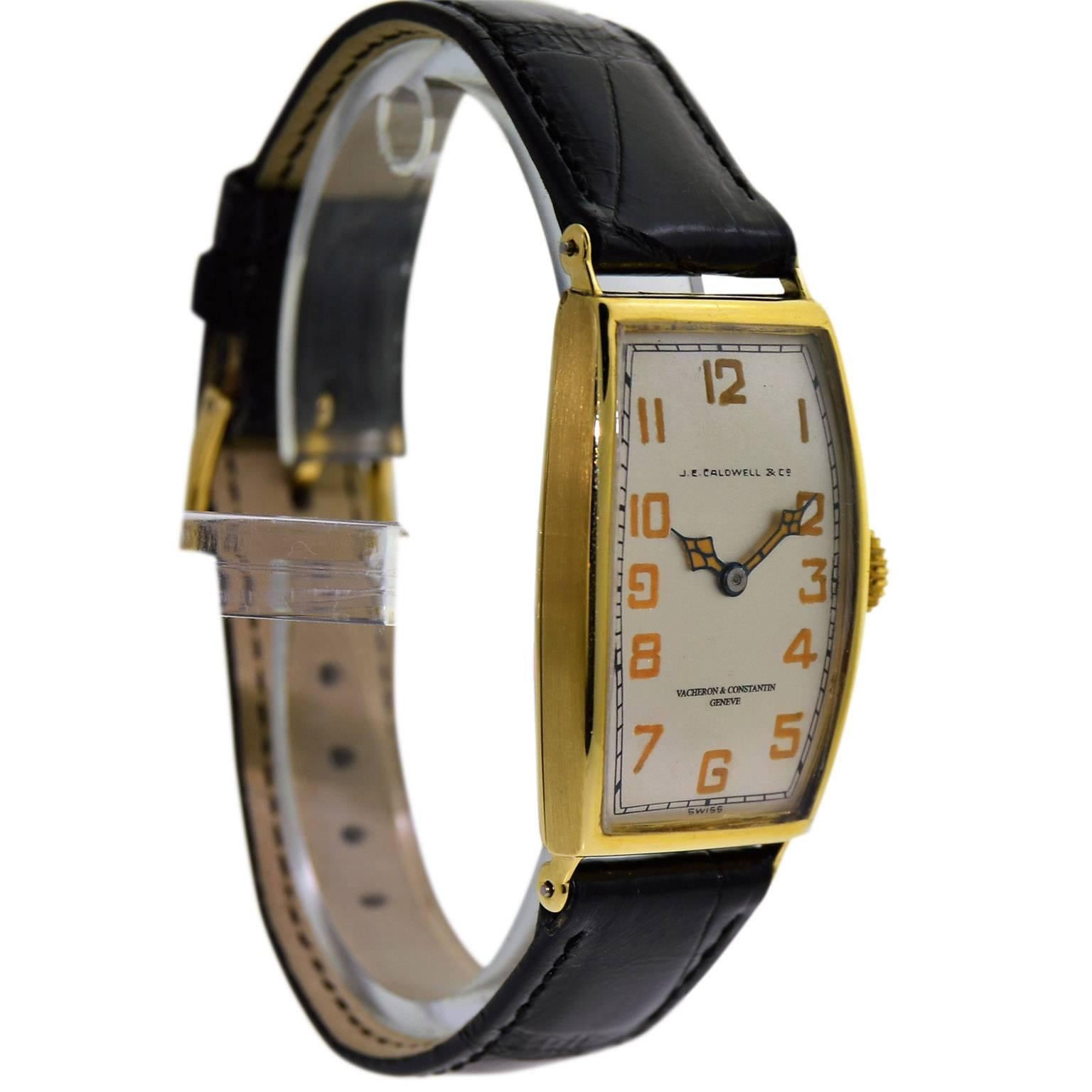 Art Deco Vacheron Constantin for J.E.Caldwell Yellow Gold Manual Wristwatch, circa 1920s