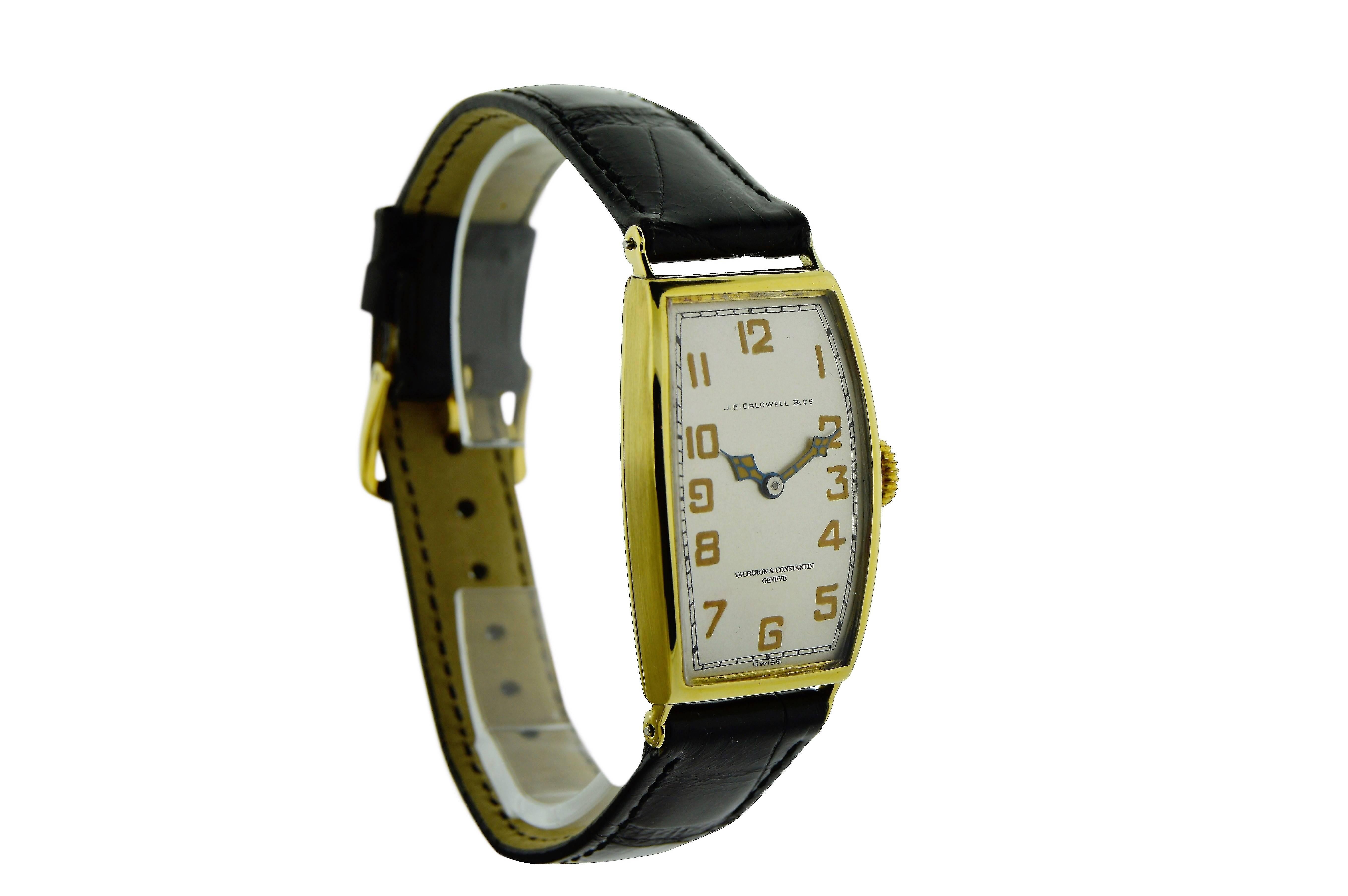 Vacheron Constantin for J.E.Caldwell Yellow Gold Manual Wristwatch, circa 1920s In Excellent Condition In Long Beach, CA