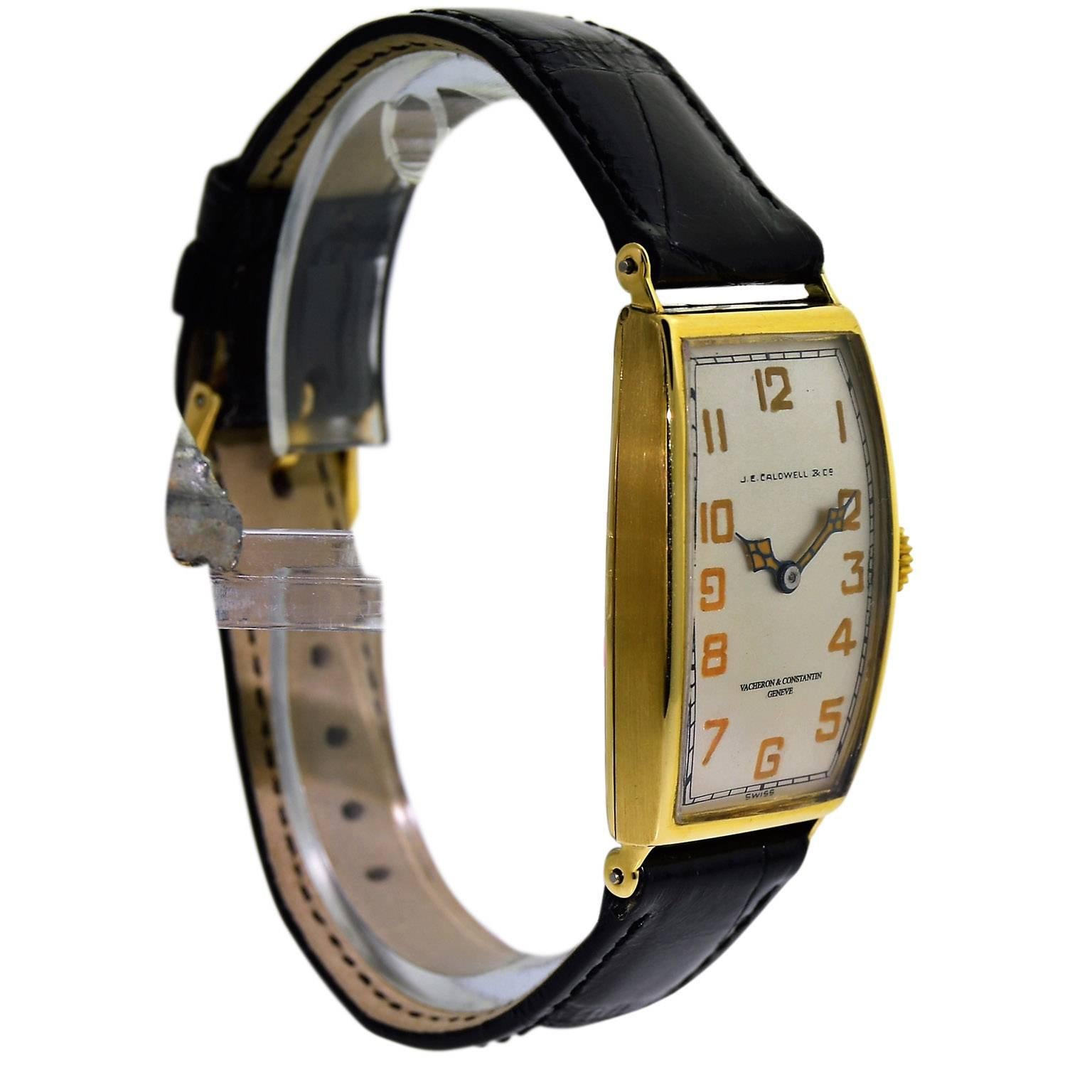 Women's or Men's Vacheron Constantin for J.E.Caldwell Yellow Gold Manual Wristwatch, circa 1920s