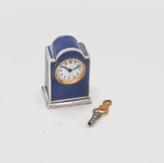 VACHET Paris 1910 Edwardian Miniature Enameled Guilloché Clock In .800 Silver