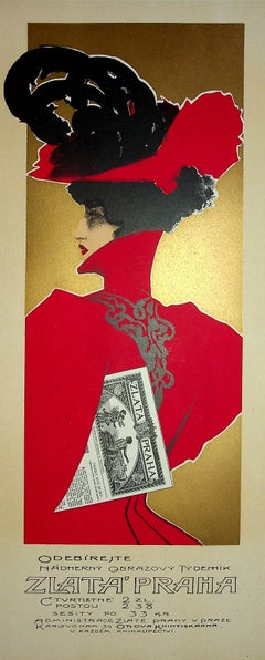 Golden Prague : Woman Art Nouveau - Lithograph (Les Maîtres de l'Affiche), 1899