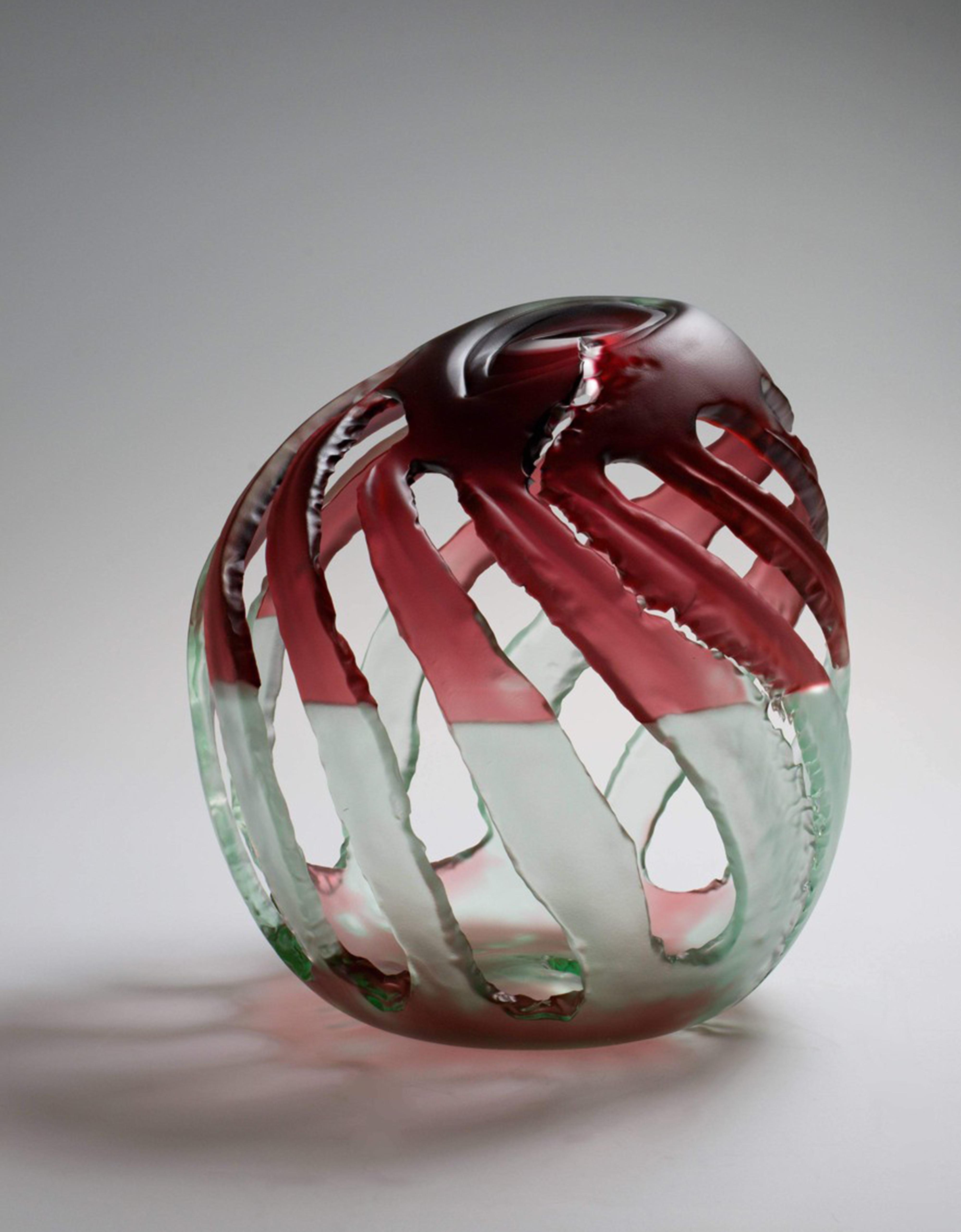 "Element 10"  Abstract Blown Glass Sculpture Featuring Red and Green