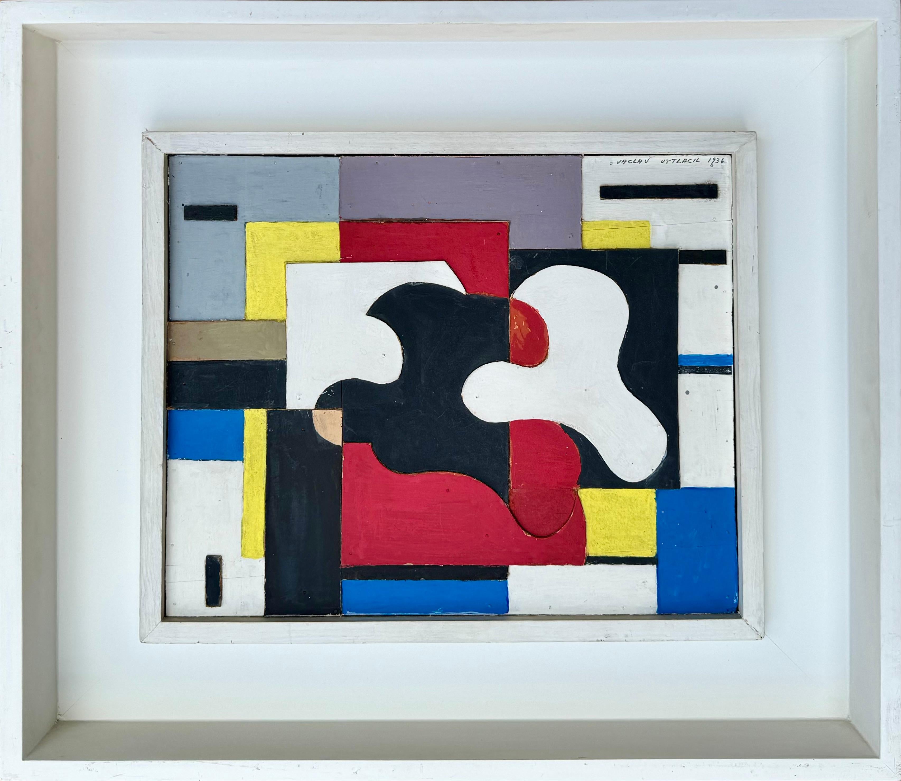 Collage cubiste abstrait du modernisme américain du milieu du 20e siècle - Mixed Media Art de Vaclav Vytlacil