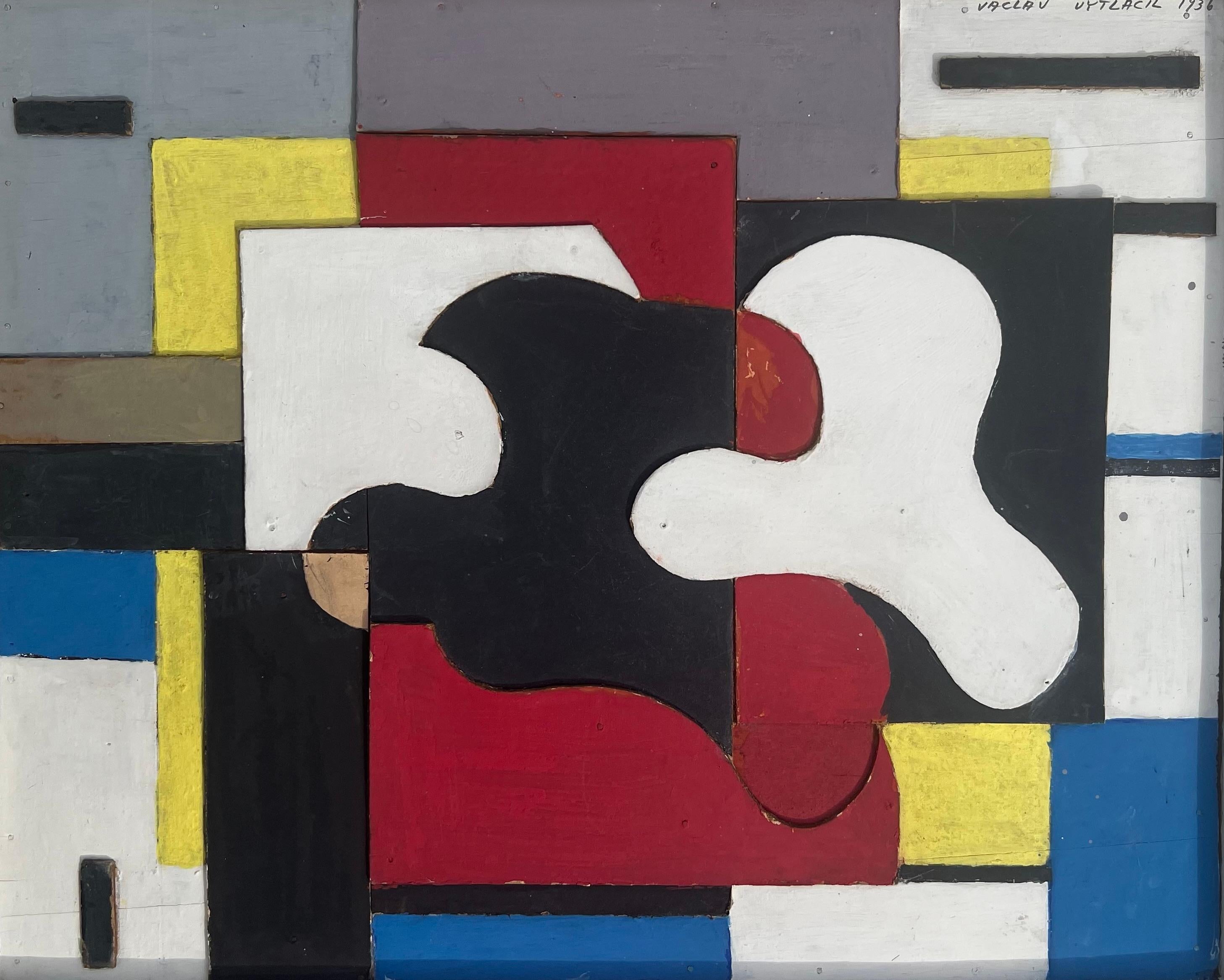 Collage cubiste abstrait du modernisme américain du milieu du 20e siècle - Abstrait Mixed Media Art par Vaclav Vytlacil