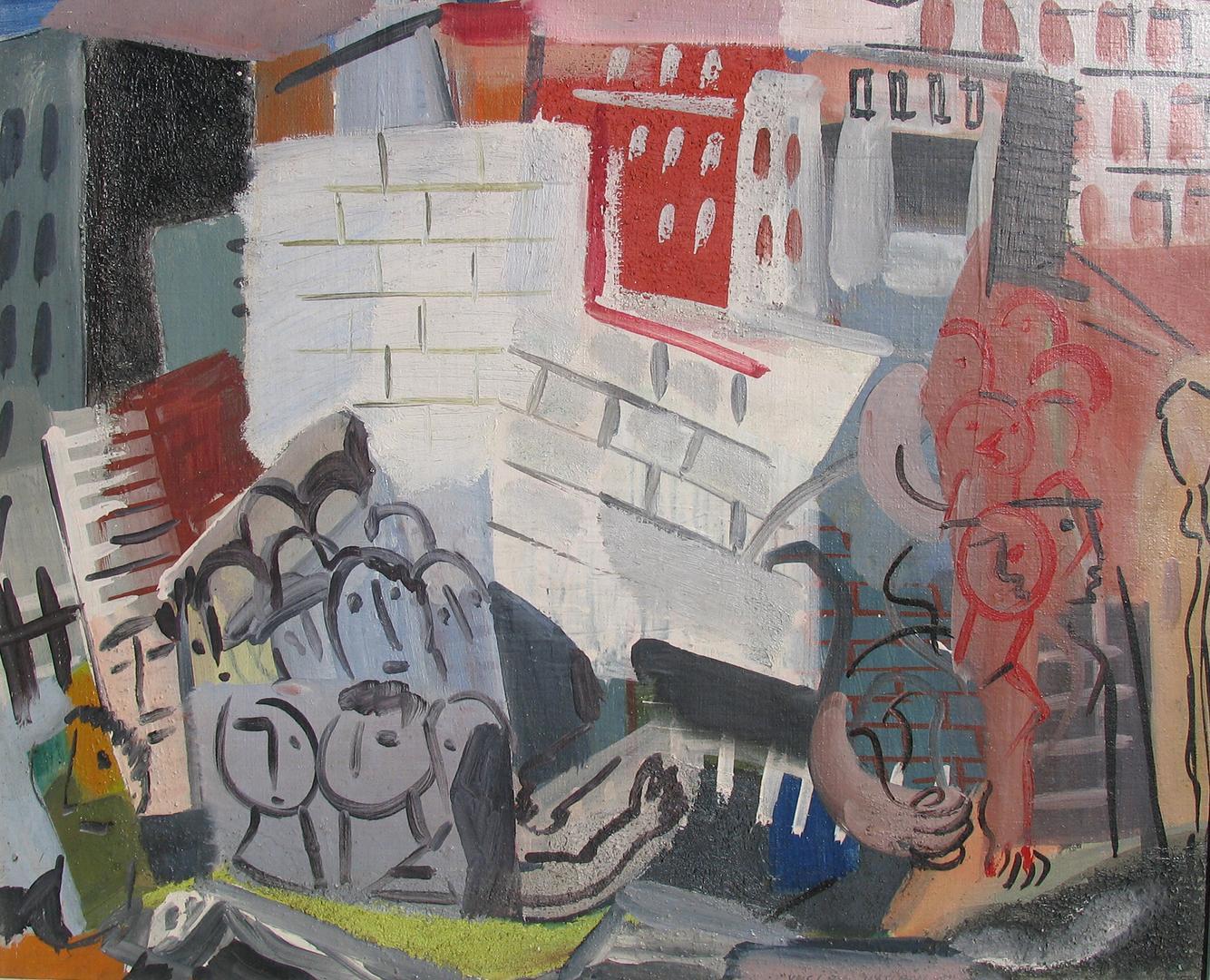 City Scene with Faces casein tempera on canvas by Vaclav Vytlacil For Sale 1