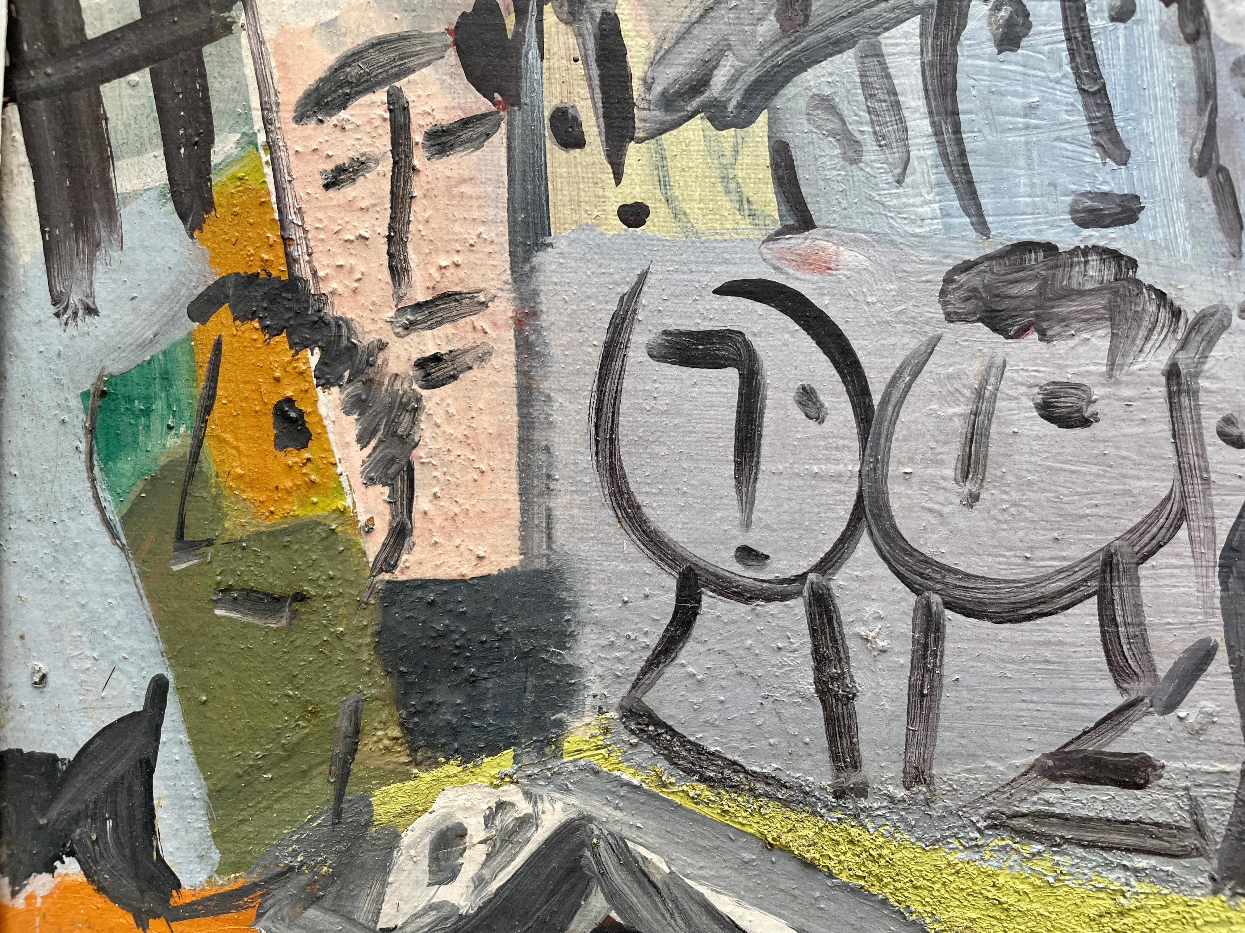 City Scene mit Gesichtern, Kasein Tempera auf Leinwand von Vaclav Vytlacil im Angebot 2