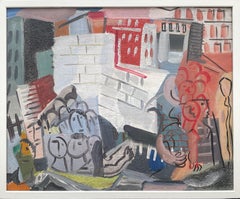 City Scene mit Gesichtern, Kasein Tempera auf Leinwand von Vaclav Vytlacil