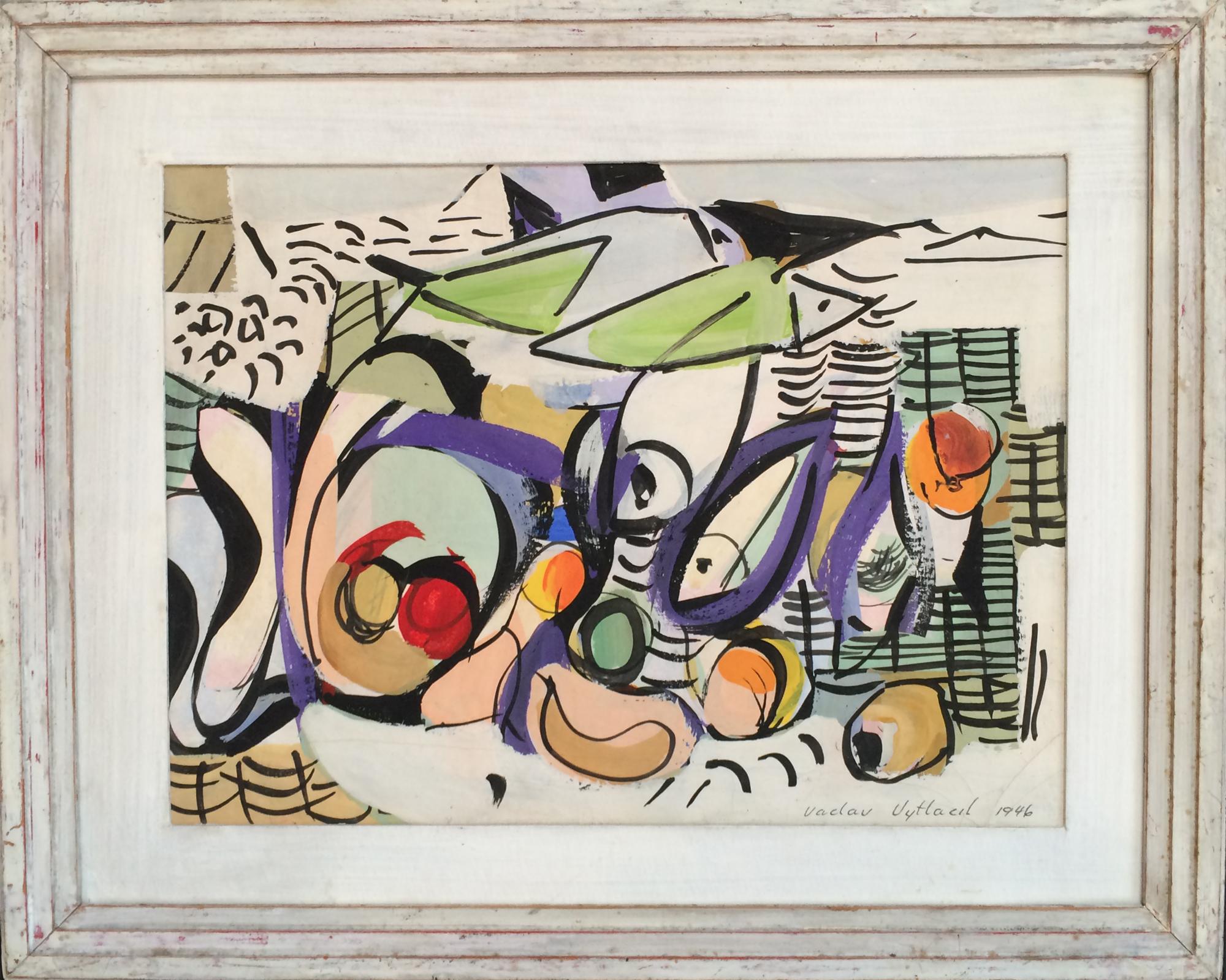 A fantastic mid-century modernist still life by Vaclav Vytlacil. This piece comes from the estate of the Artist, which was handled by Martin Diamond Fine Arts. 

Still Life (1946)
Casein tempera on paper
9" x 11 ½" 
12 ½" x 16" x ¾" framed
Signed