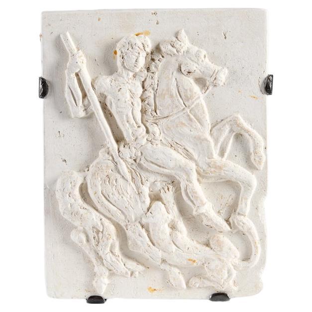 Vadim Androusov, La Chasse Plaster Bas-relief Sculpture of a Hunter on Horseback For Sale