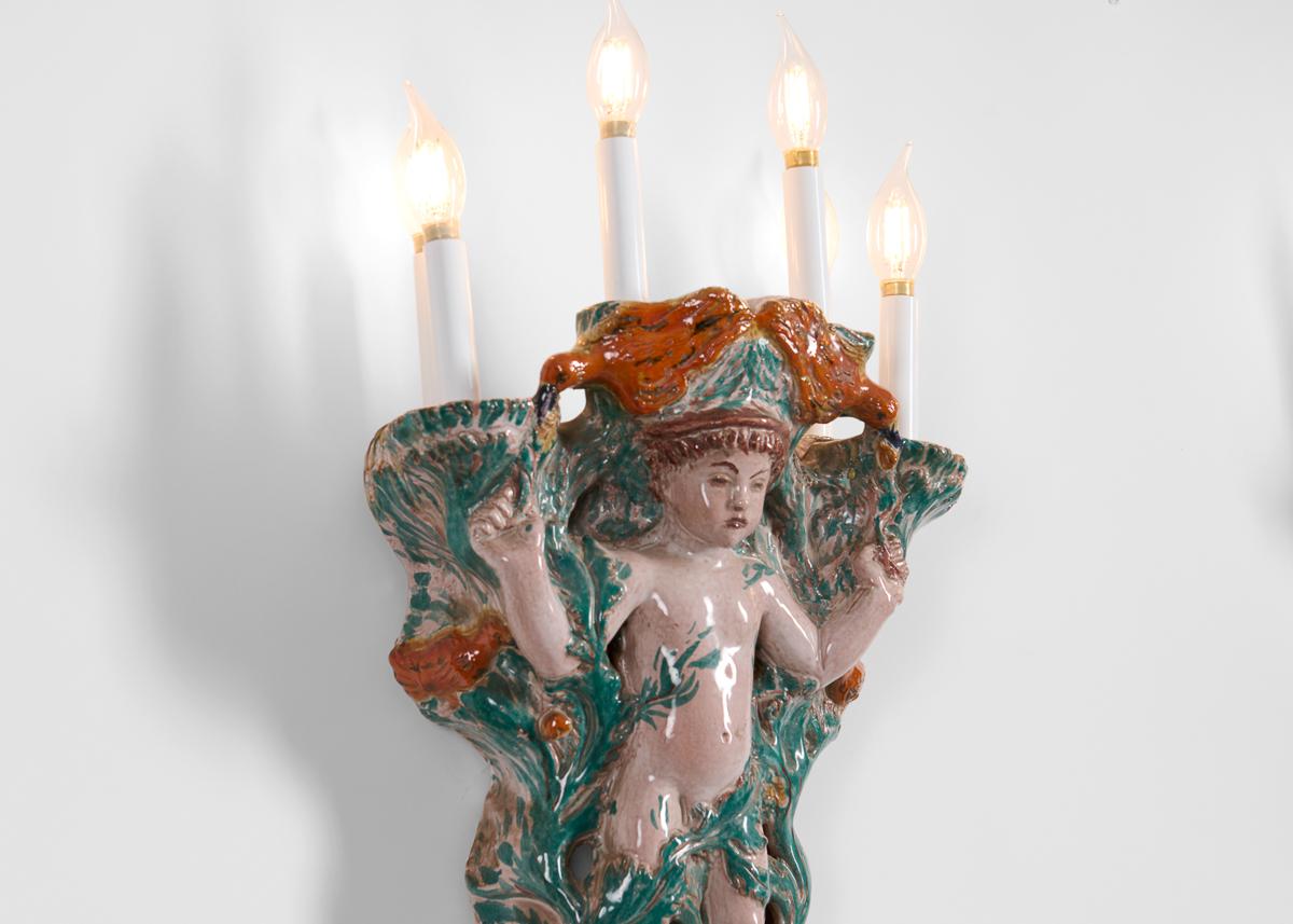 Art Deco Vadim Androusov, Les Enfants aux Oiseaux Pair of Sconces, France, 1946 For Sale
