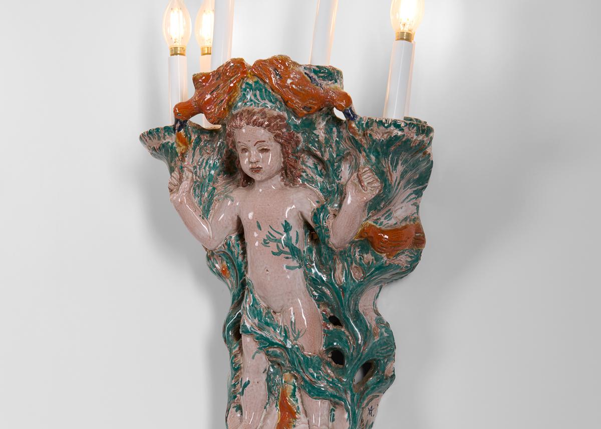 French Vadim Androusov, Les Enfants aux Oiseaux Pair of Sconces, France, 1946 For Sale