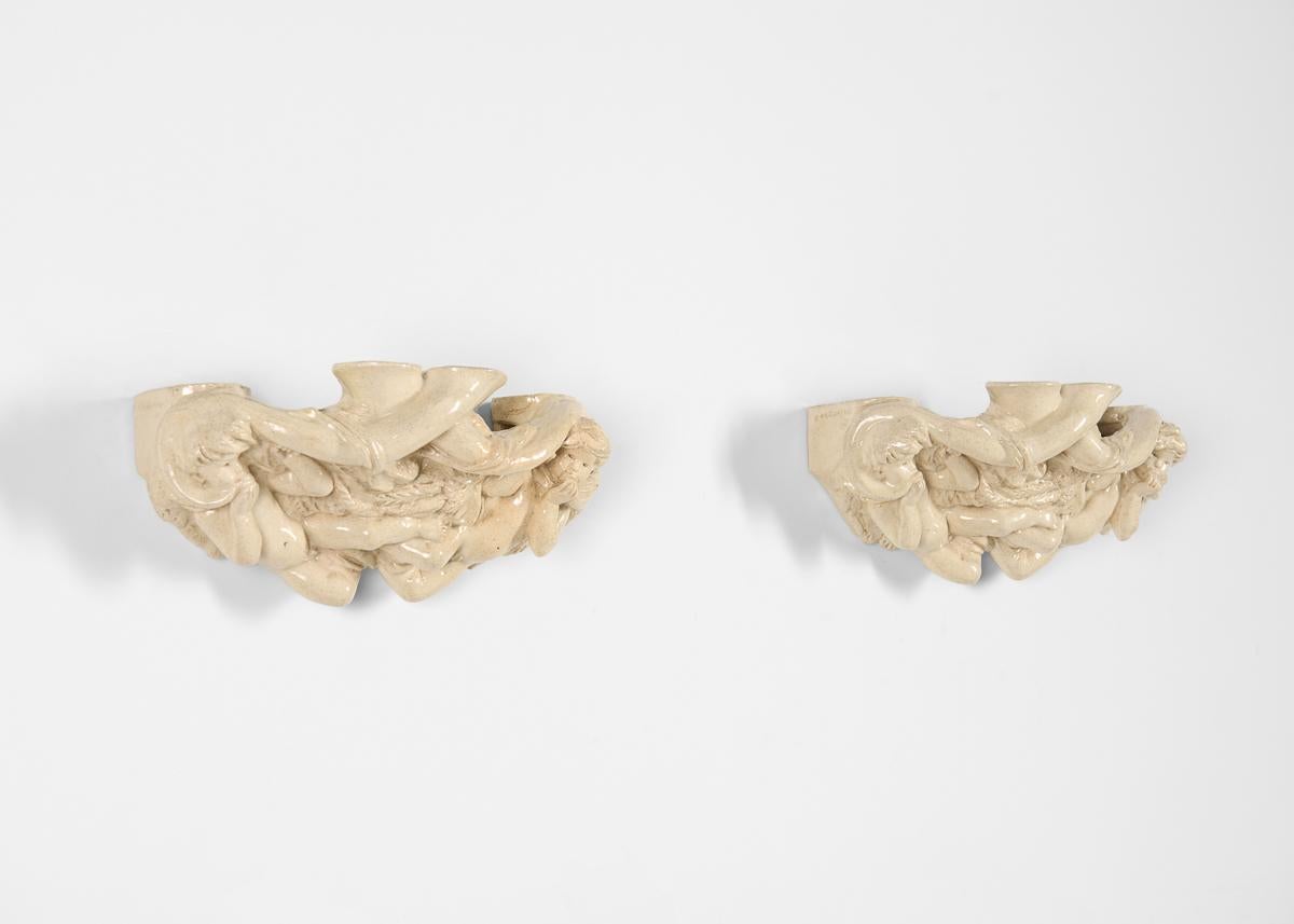 Art Deco Vadim Androusov, Pair of Sculptural Glazed Wall Decorations, France, c. 1940 For Sale