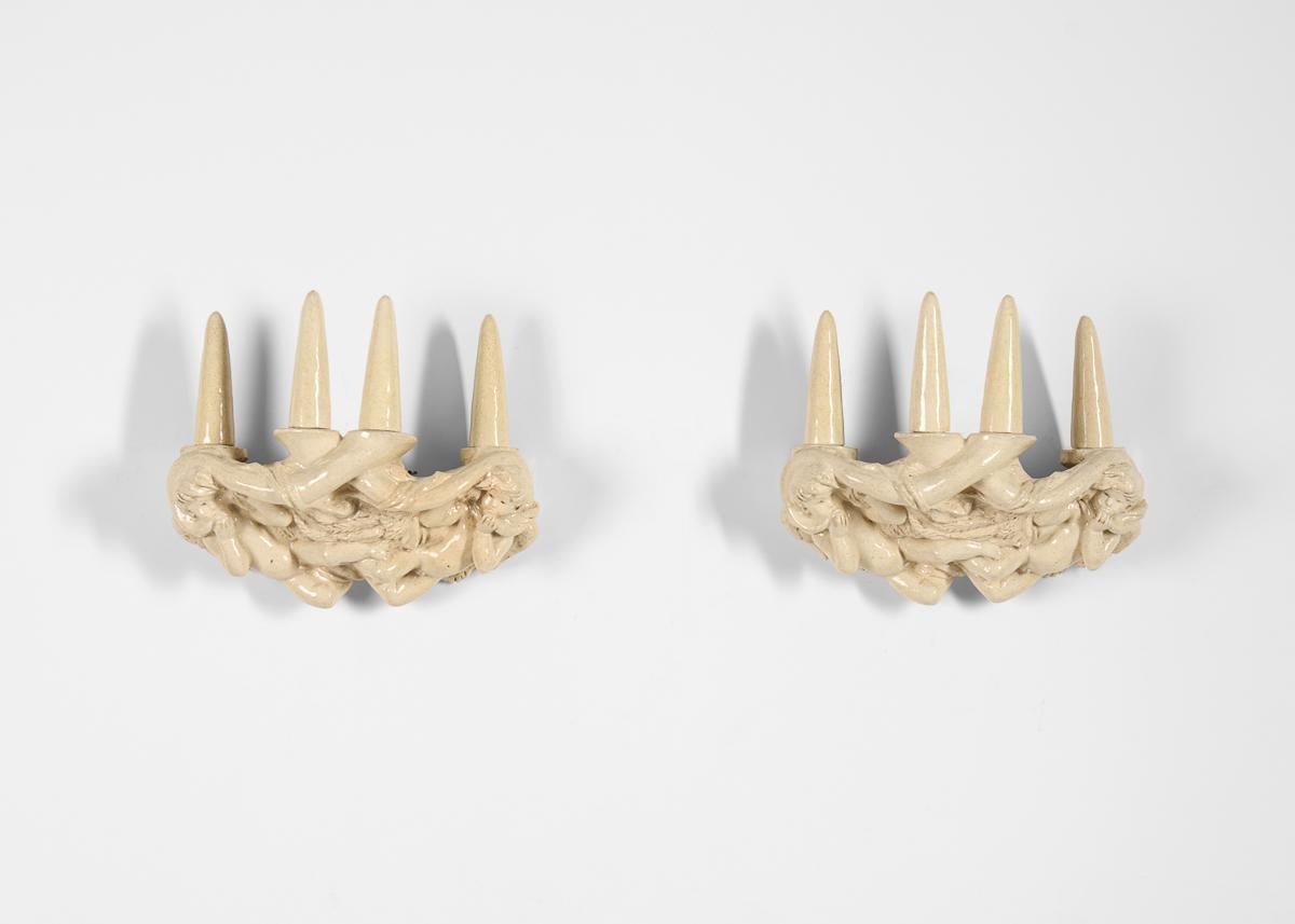 Earthenware Vadim Androusov, Pair of Sculptural Glazed Wall Decorations, France, c. 1940 For Sale