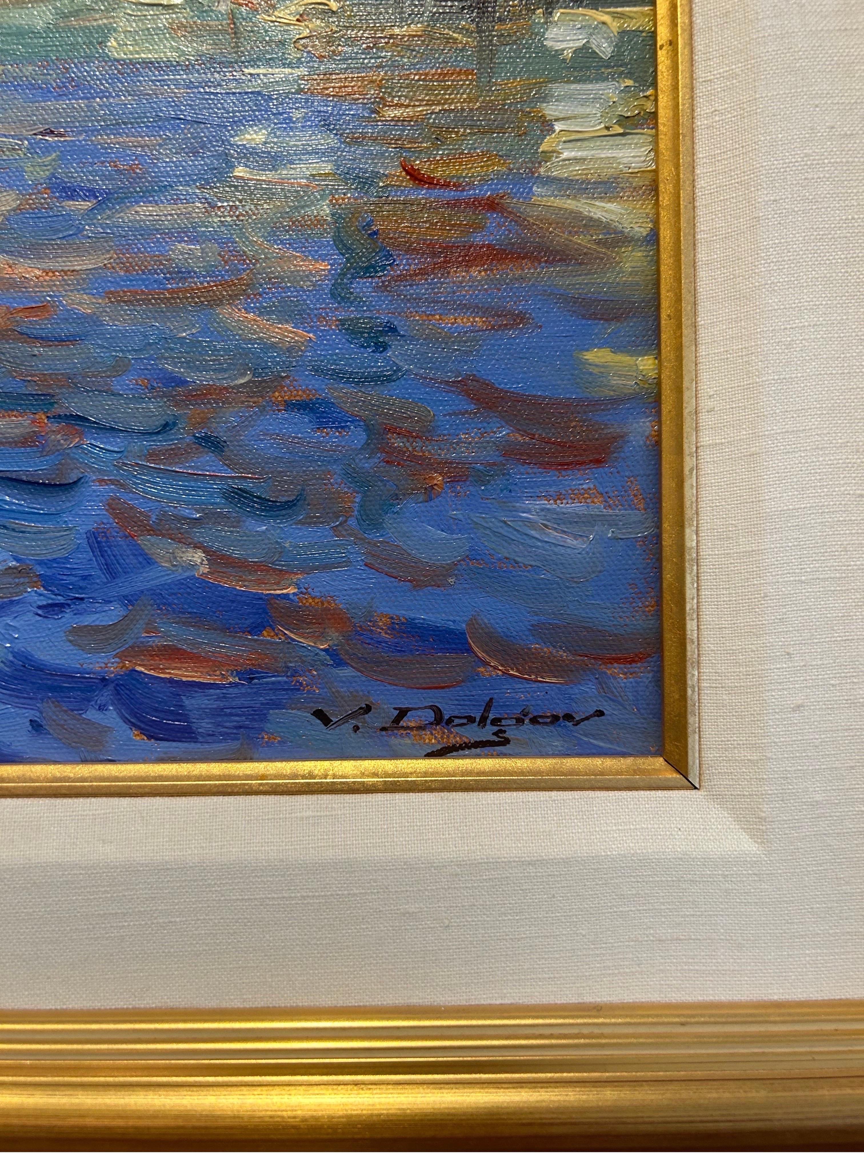 'Afternoon on the Canal, Venice' Impressionist Cityscape - Brown Landscape Painting by Vadim Dolgov