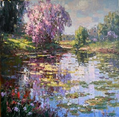Contemporary Landscape 'Blossoming Pond' after Monet's Garden in Giverny