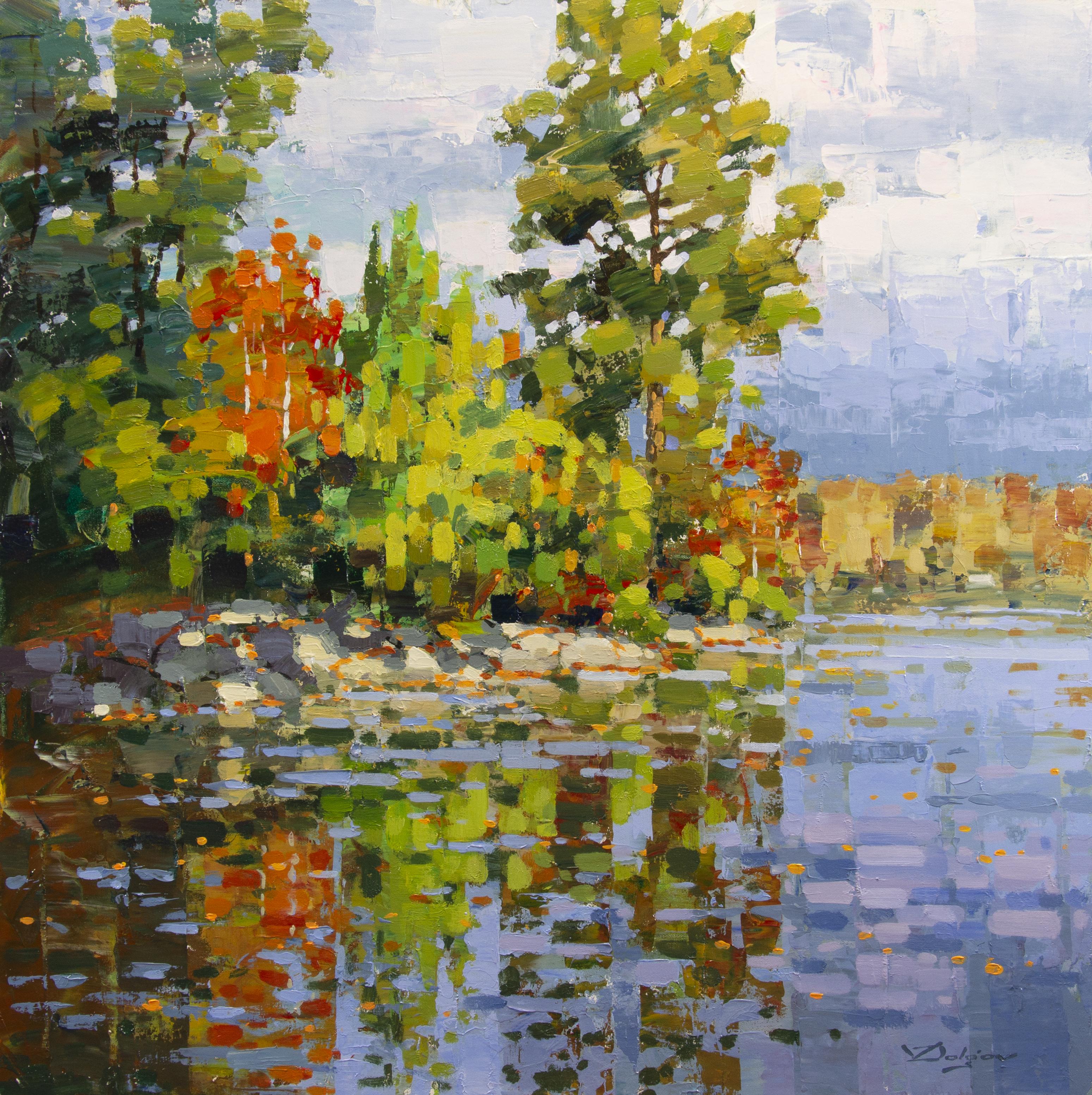 Vadim Dolgov Figurative Painting - "Lake Reflections, " Acrylic Painting