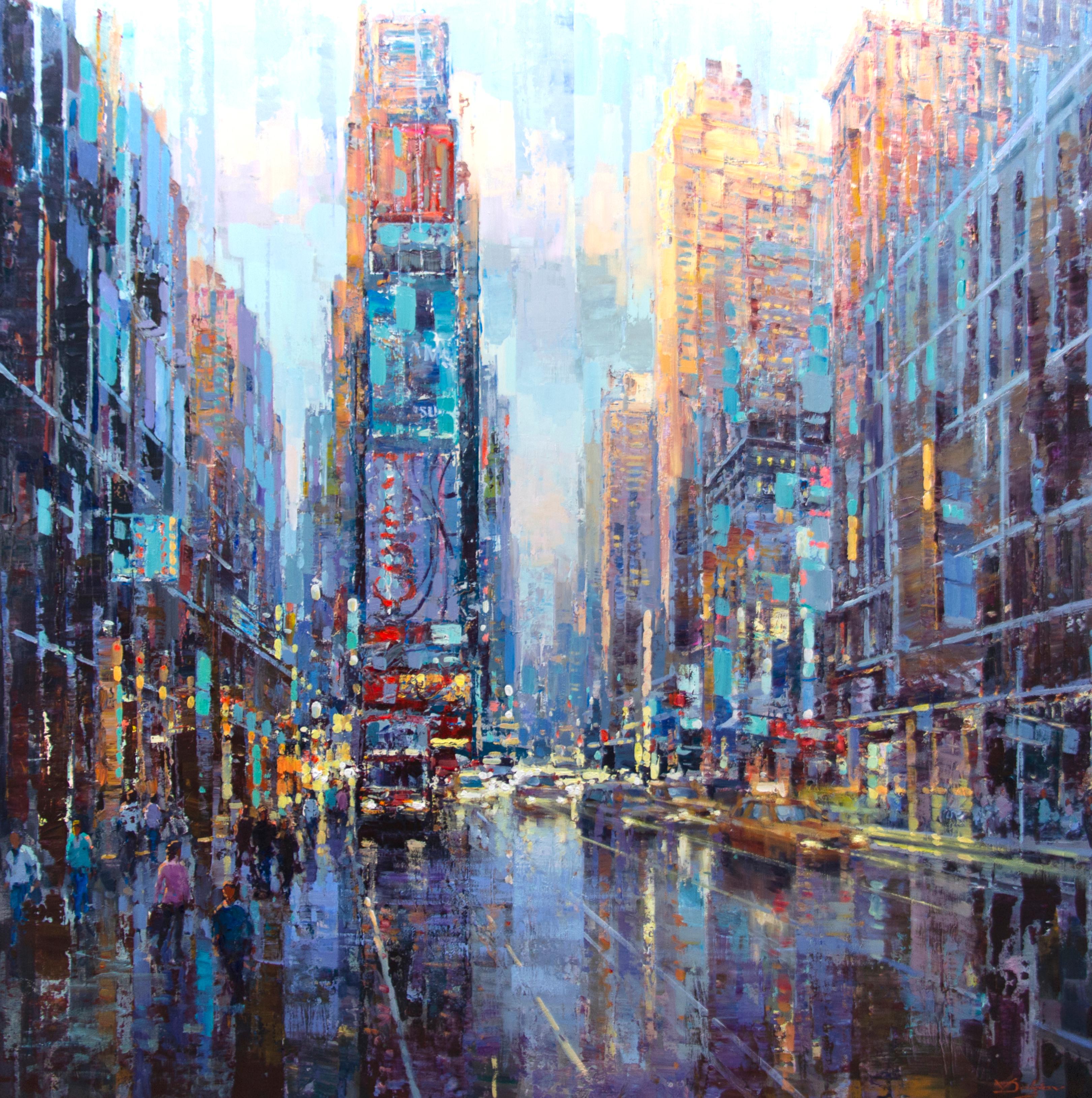 Vadim Dolgov Landscape Painting - "Late Afternoon in Manhattan, " Acrylic Painting