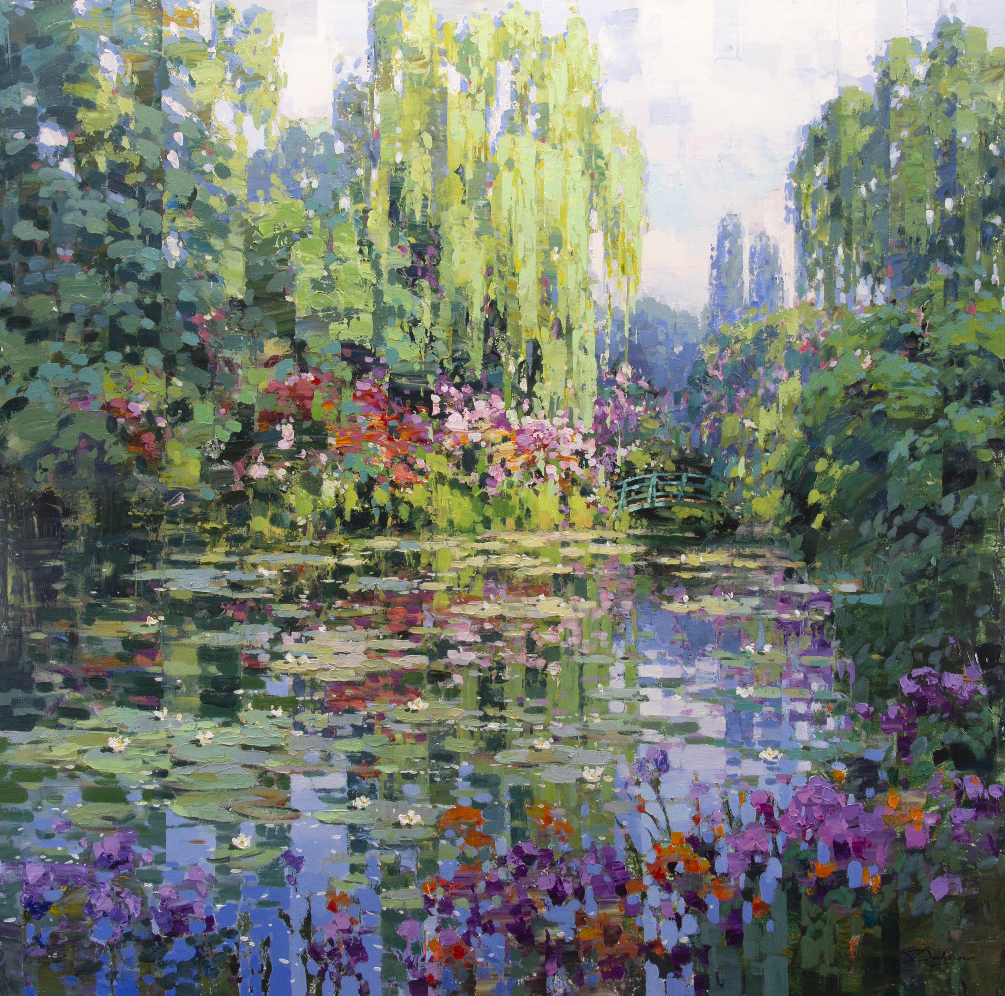 Vadim Dolgov Figurative Painting - "Pond Blossoms, " Acrylic Painting