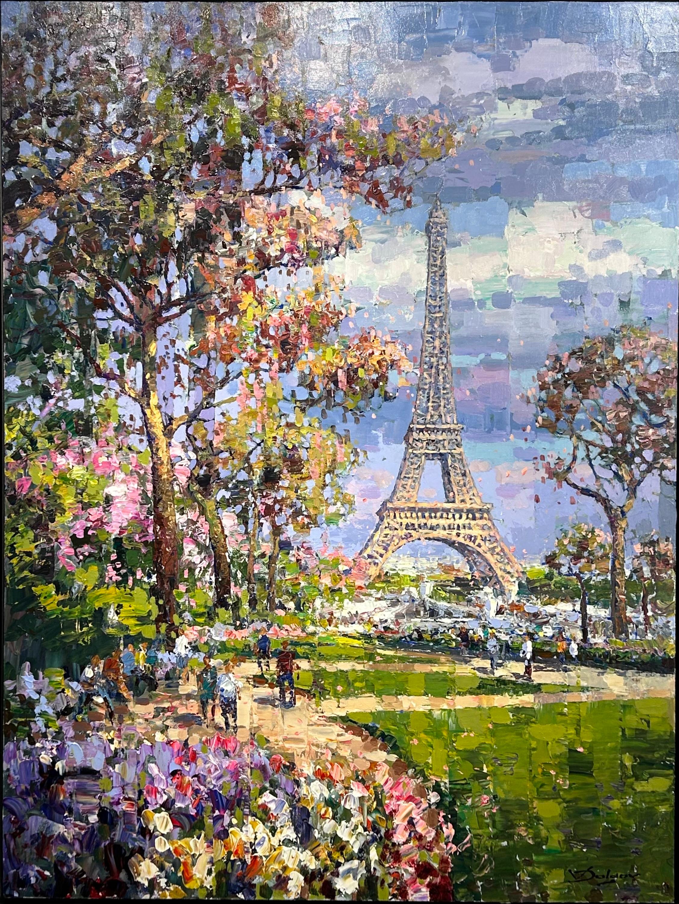 Contemporary French Landscape 'Spring, Eiffel Tower, Paris' - Painting by Vadim Dolgov