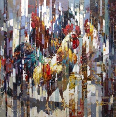 "Roosters, " Acrylic Painting